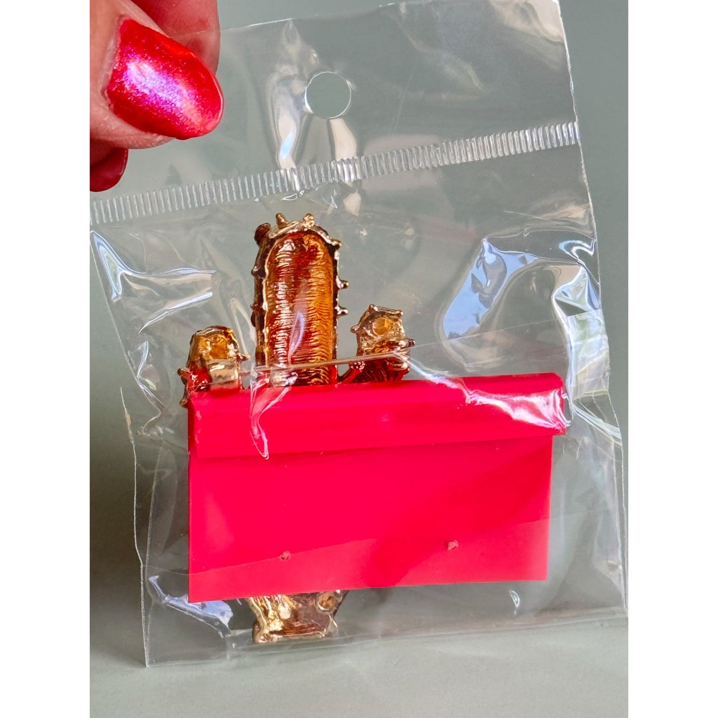 Betsy Johnson Gold Cactus Brooch With Rhinestones In Sealed Packaging