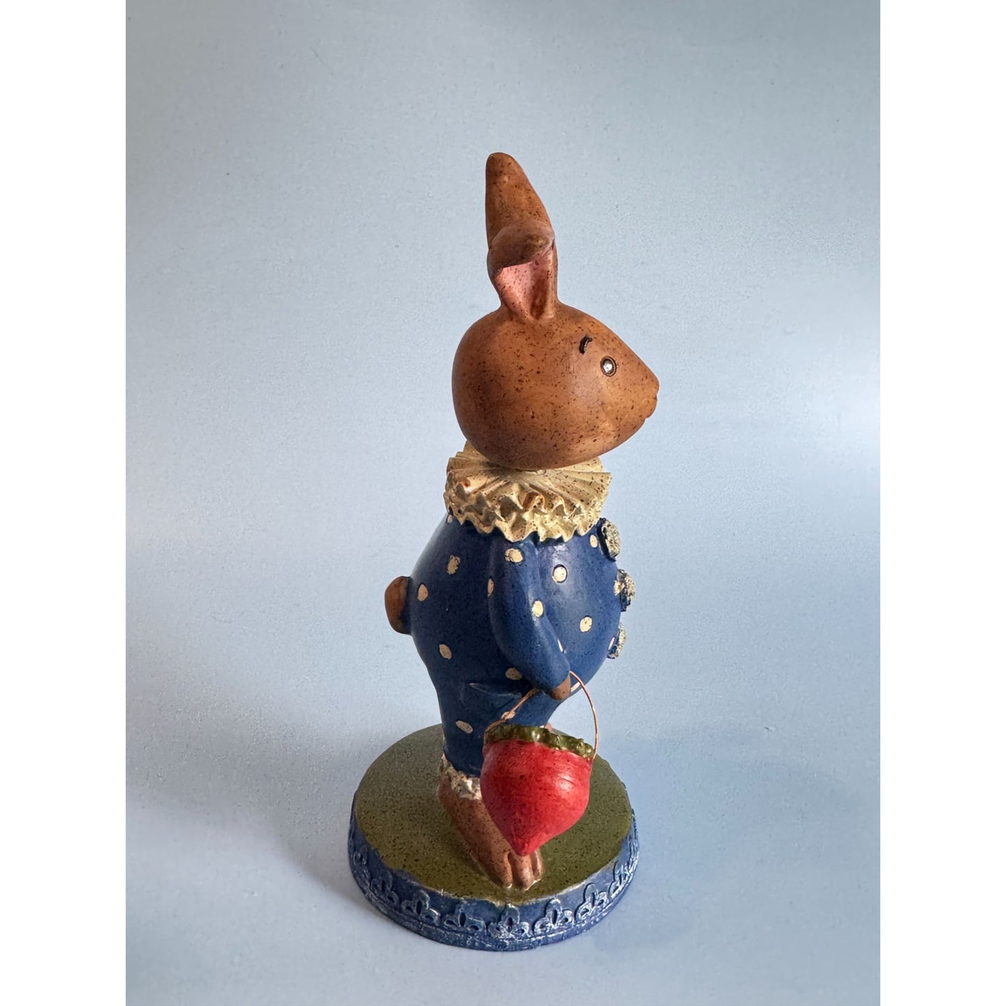 Vintage Bobblehead Bunny Figurine With Blue Polka Dot Outfit