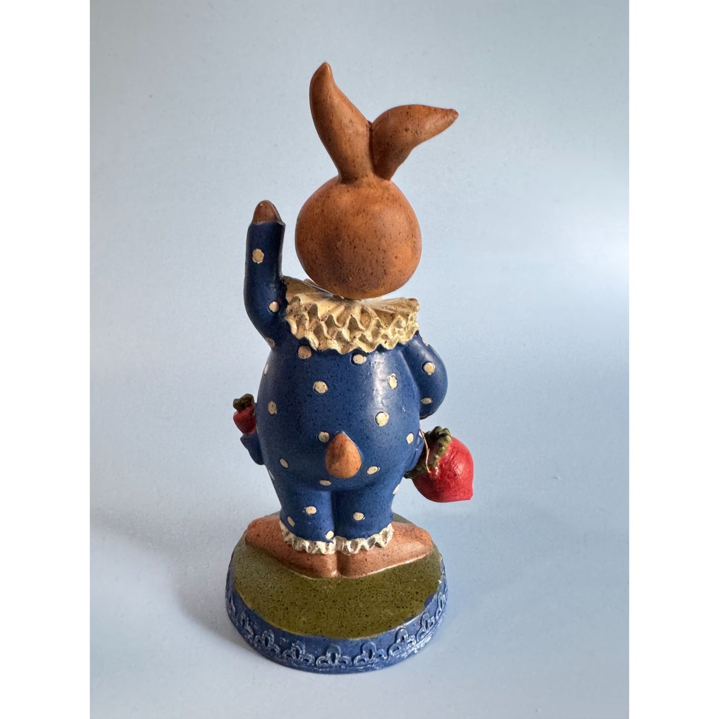 Vintage Bobblehead Bunny Figurine With Blue Polka Dot Outfit
