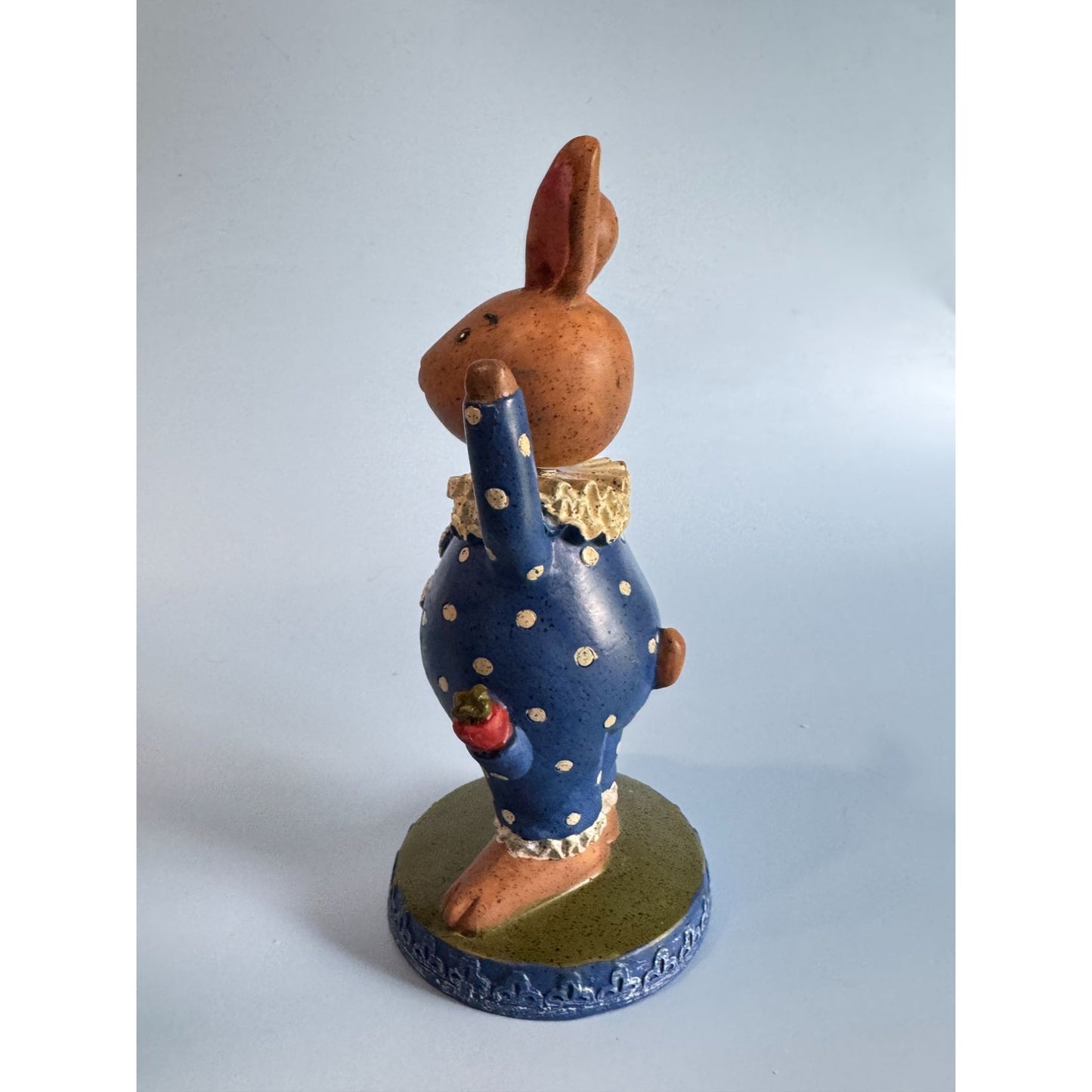 Vintage Bobblehead Bunny Figurine With Blue Polka Dot Outfit