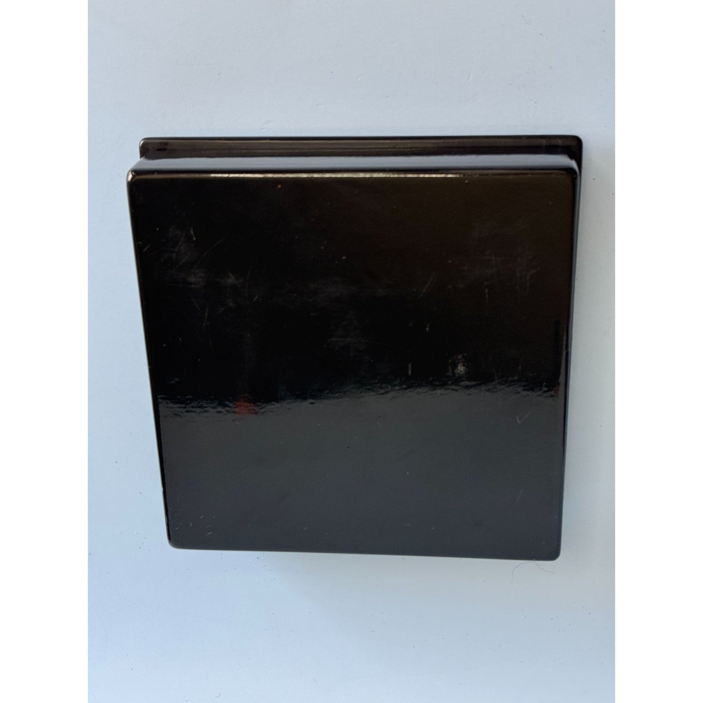 Russian Black Lacquer Trinket Box With Hand-Painted Folk Scene & Red Interior 6.5" Square