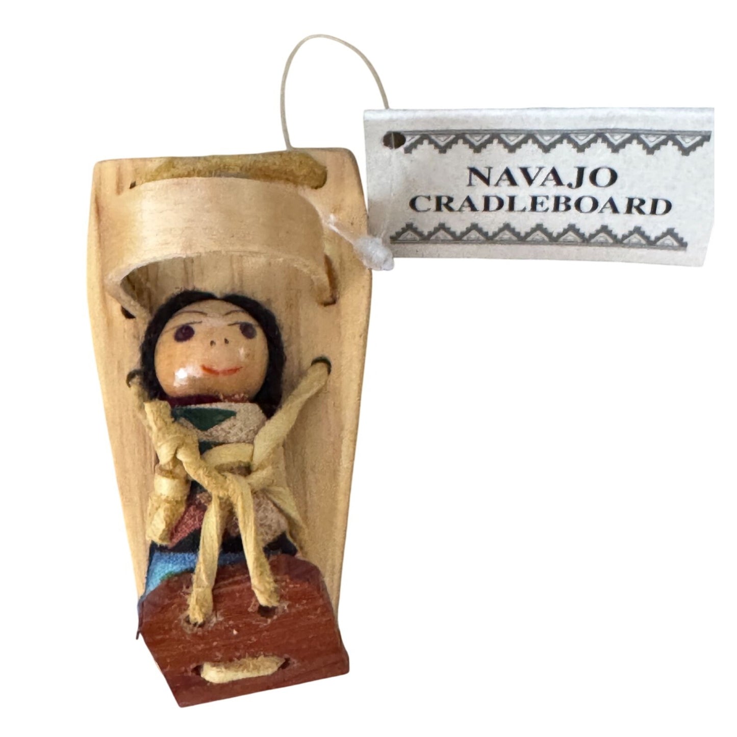 Navajo Cradleboard Wood Ornament Figure Natural Finish 3 Inch