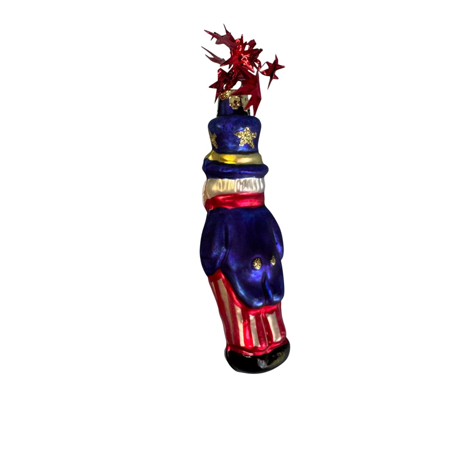 German Blown Glass Christmas Ornament Uncle Sam Red White Blue 4 1/2 Inch
