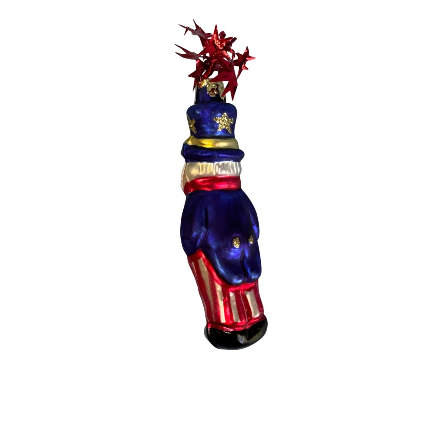German Blown Glass Christmas Ornament Uncle Sam Red White Blue 4 1/2 Inch