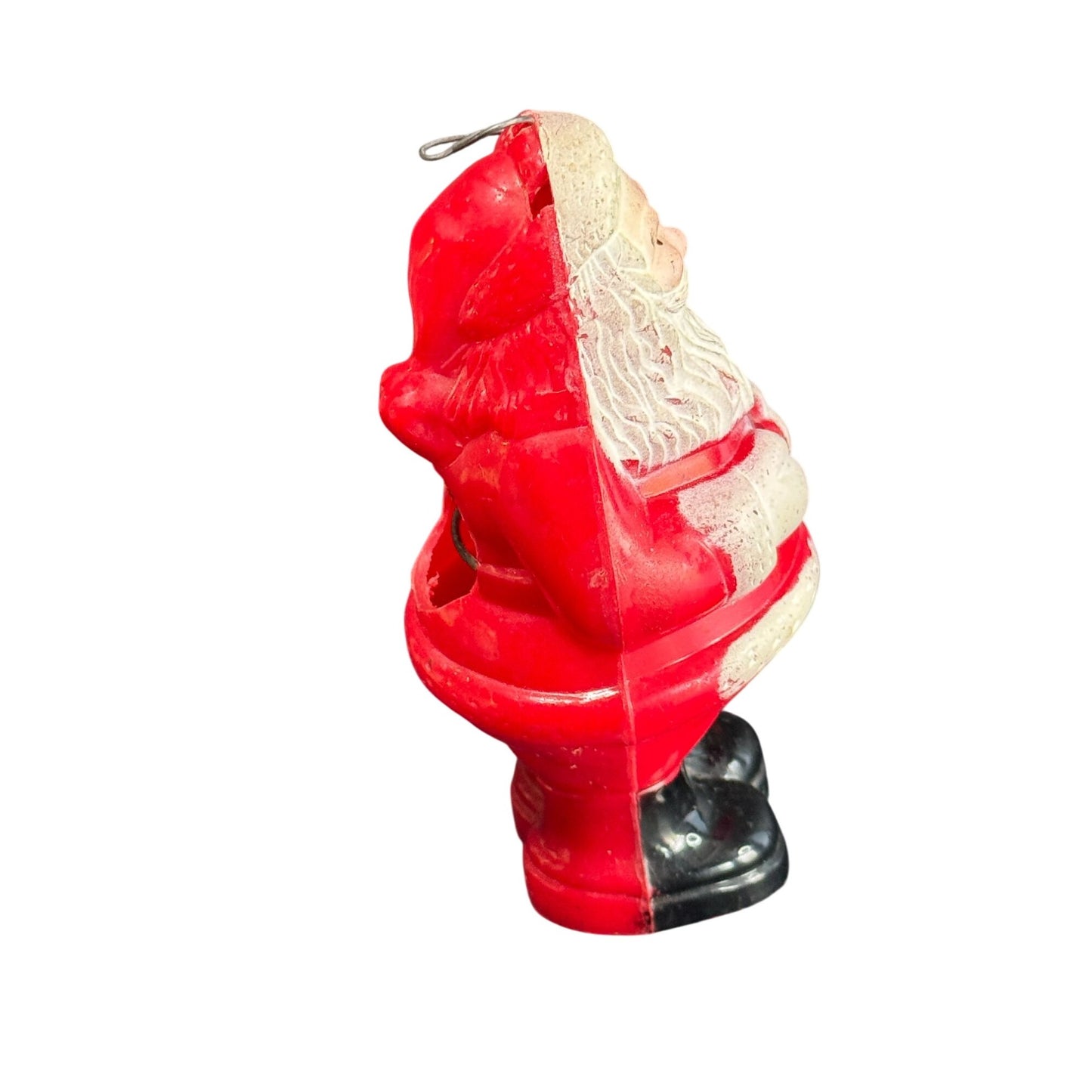 Vintage Celluloid Santa Claus Christmas Ornament Bulb Cover Red & White 4 3/4" Tall