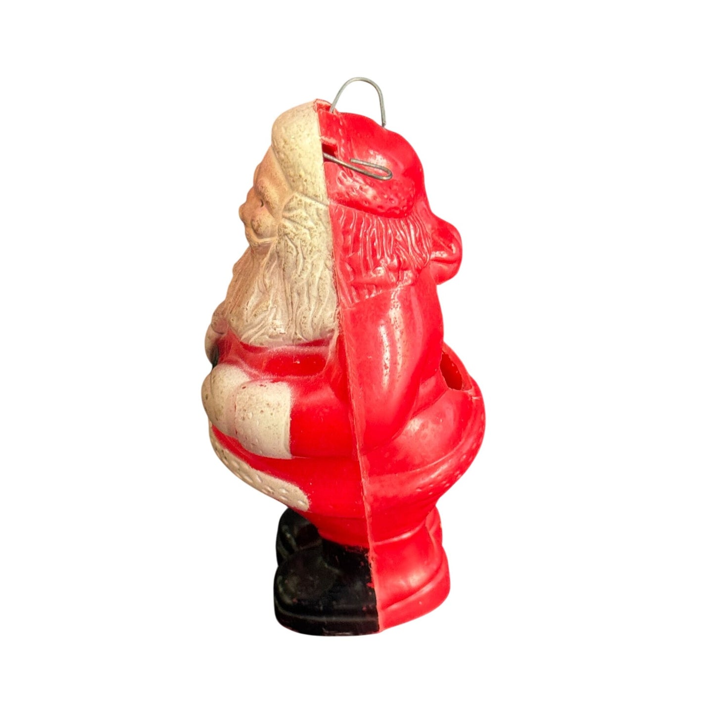 Vintage Celluloid Santa Claus Christmas Ornament Bulb Cover Red & White 4 3/4" Tall