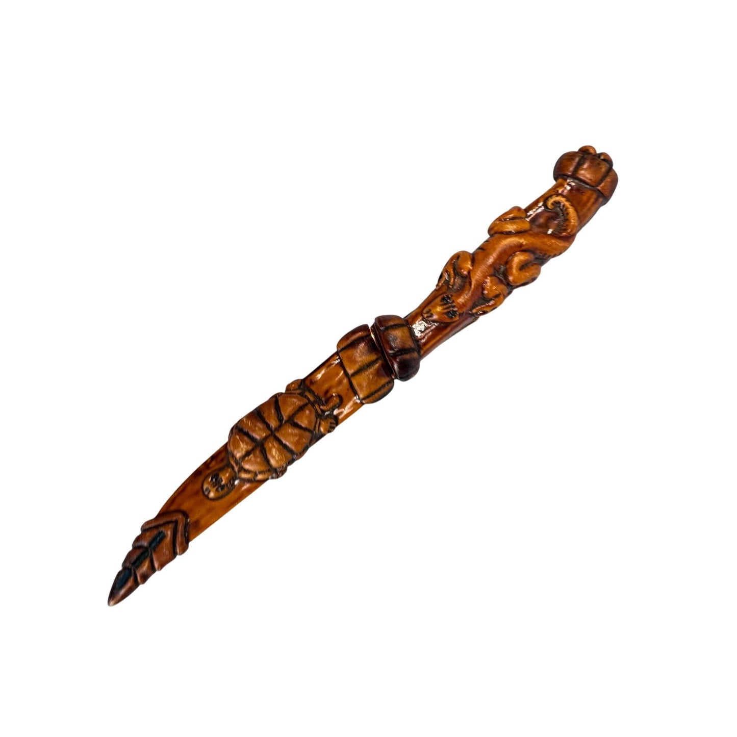 Tribal Tramontina Ornate Dragon Design Knife Carved Wooden Handle & Sheath Stainless Steel Blade