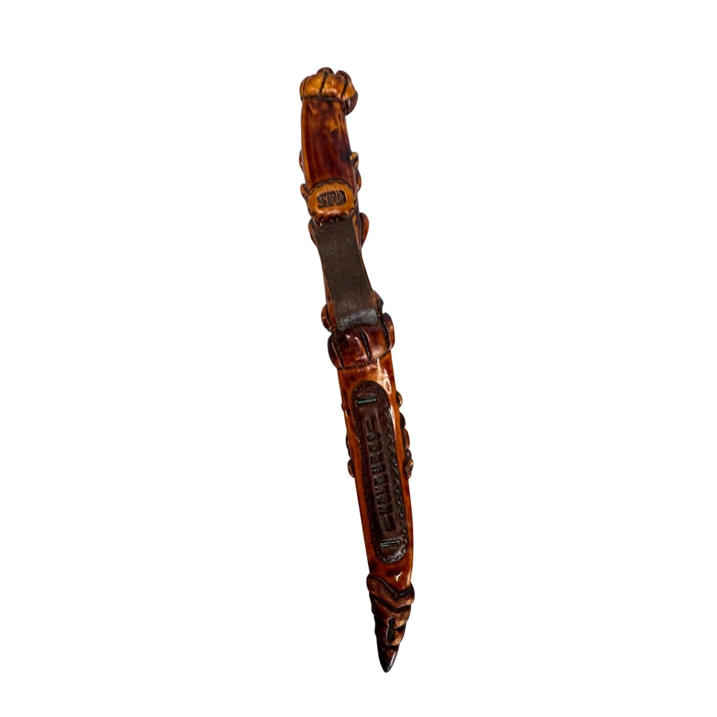 Tribal Tramontina Ornate Dragon Design Knife Carved Wooden Handle & Sheath Stainless Steel Blade
