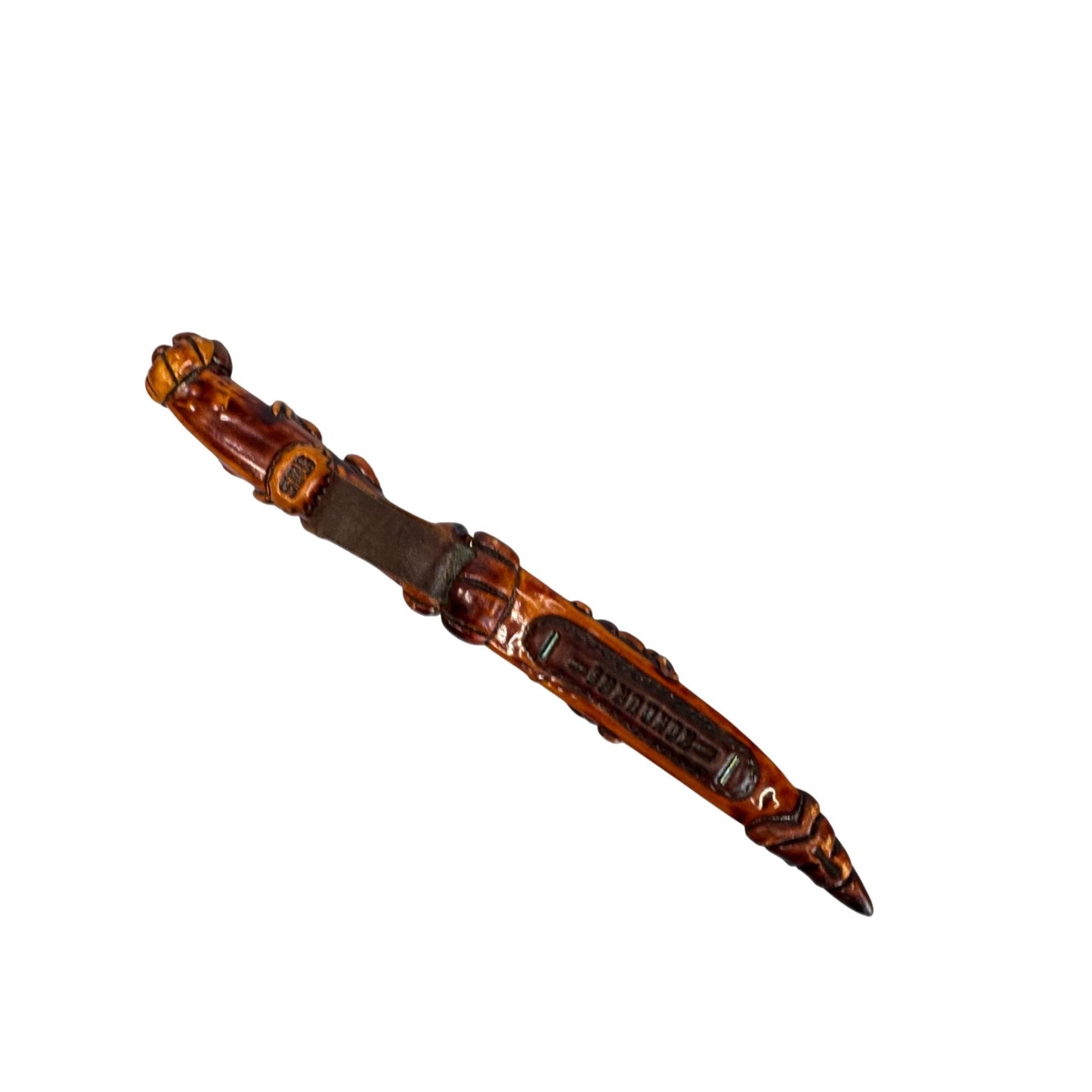 Tribal Tramontina Ornate Dragon Design Knife Carved Wooden Handle & Sheath Stainless Steel Blade
