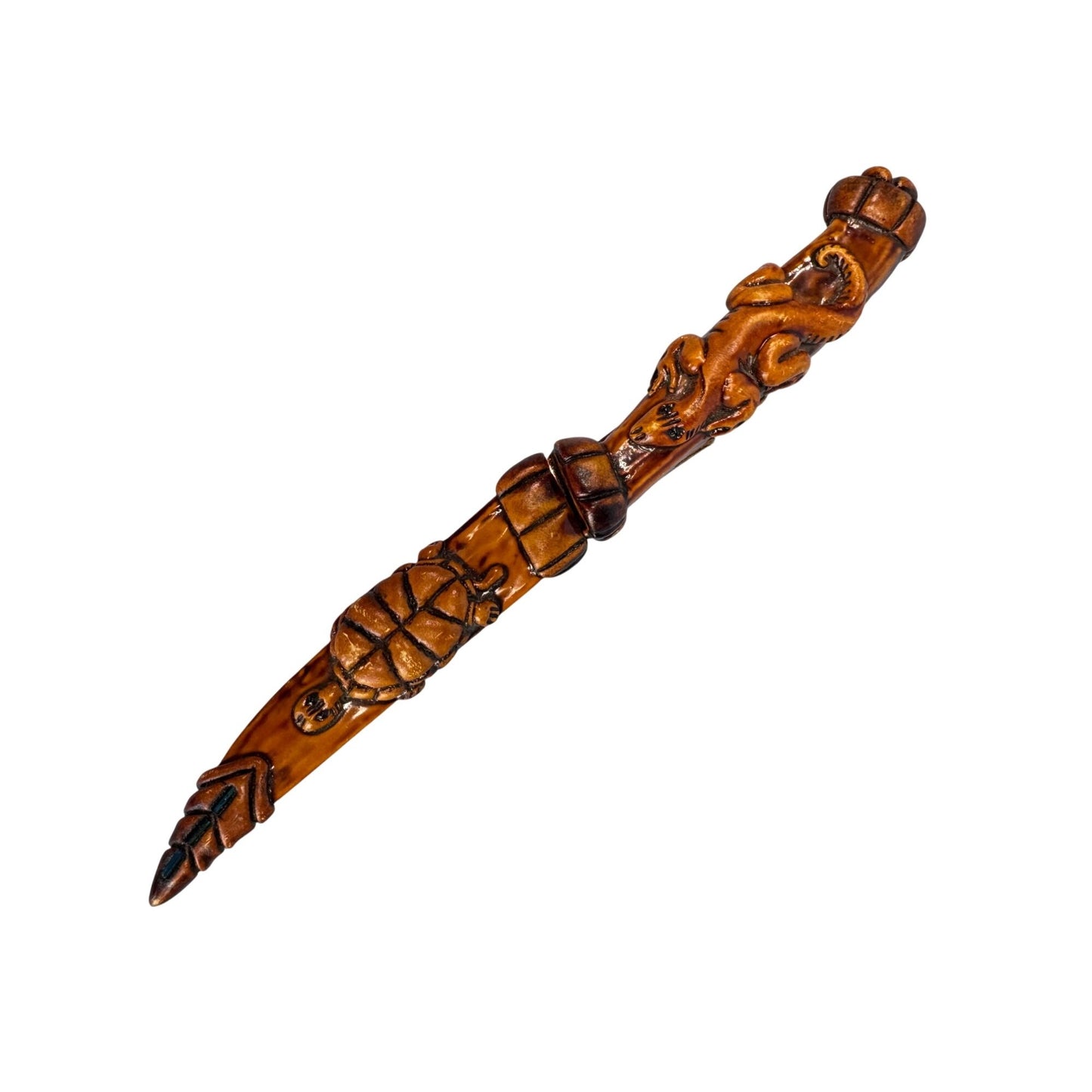 Tribal Tramontina Ornate Dragon Design Knife Carved Wooden Handle & Sheath Stainless Steel Blade