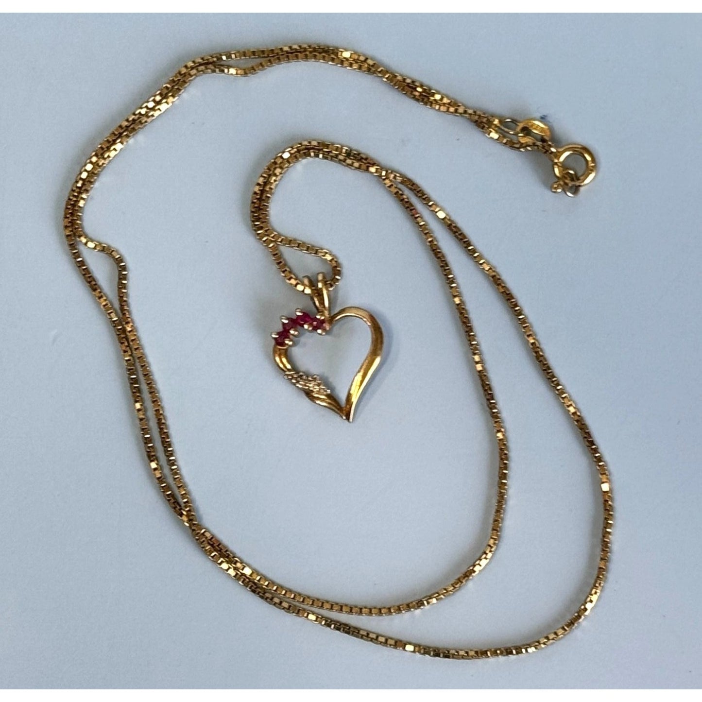 10K Gold Heart Pendant W/ 3 Rubies 925 Sterling Gold Vermeil Italy Box Chain 23"