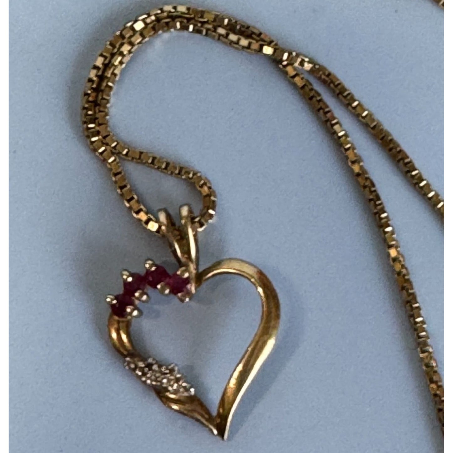 10K Gold Heart Pendant W/ 3 Rubies 925 Sterling Gold Vermeil Italy Box Chain 23"