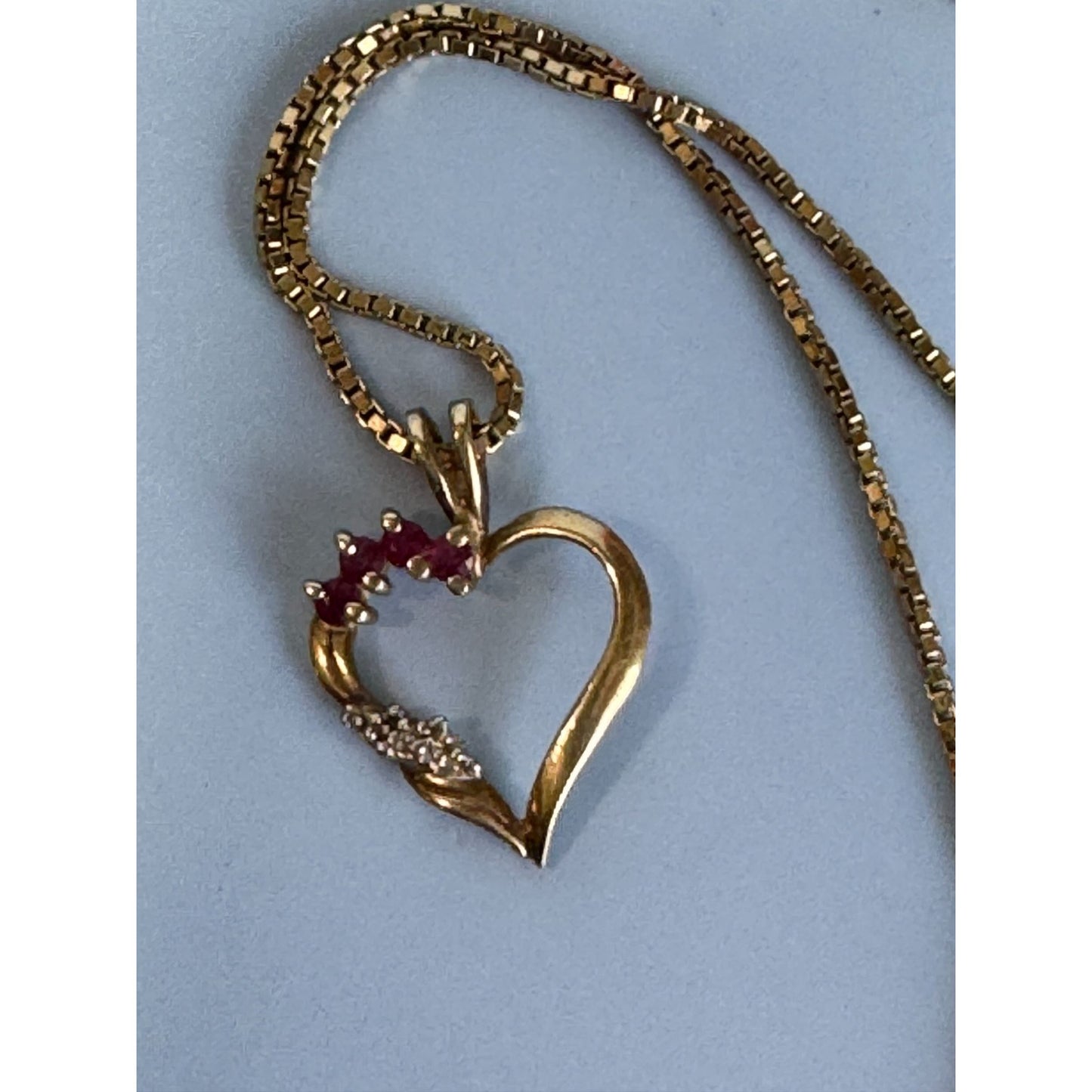 10K Gold Heart Pendant W/ 3 Rubies 925 Sterling Gold Vermeil Italy Box Chain 23"