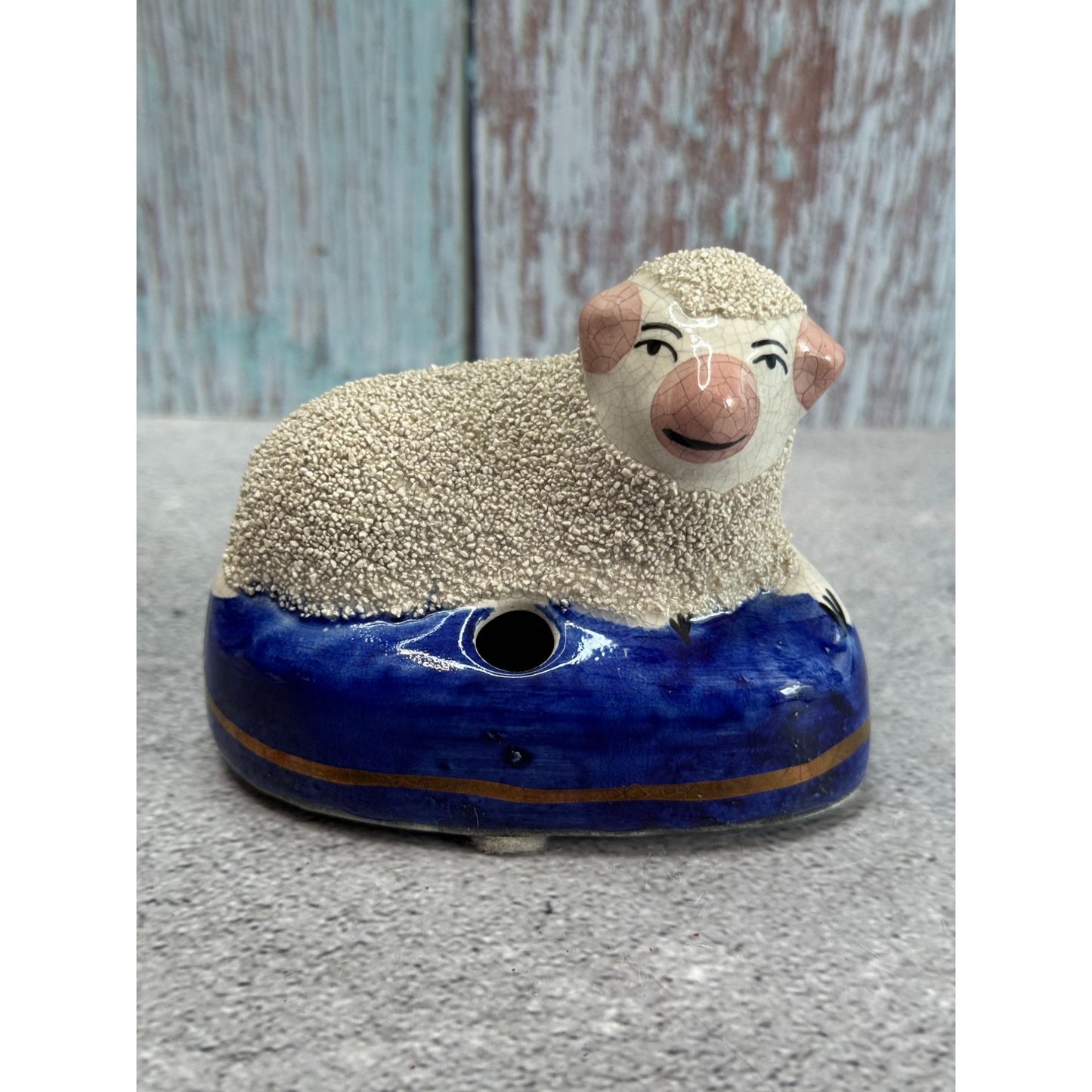 Vintage Staffordshire Lamb Inkwell Handcrafted England R Strom Wayne Montgomery