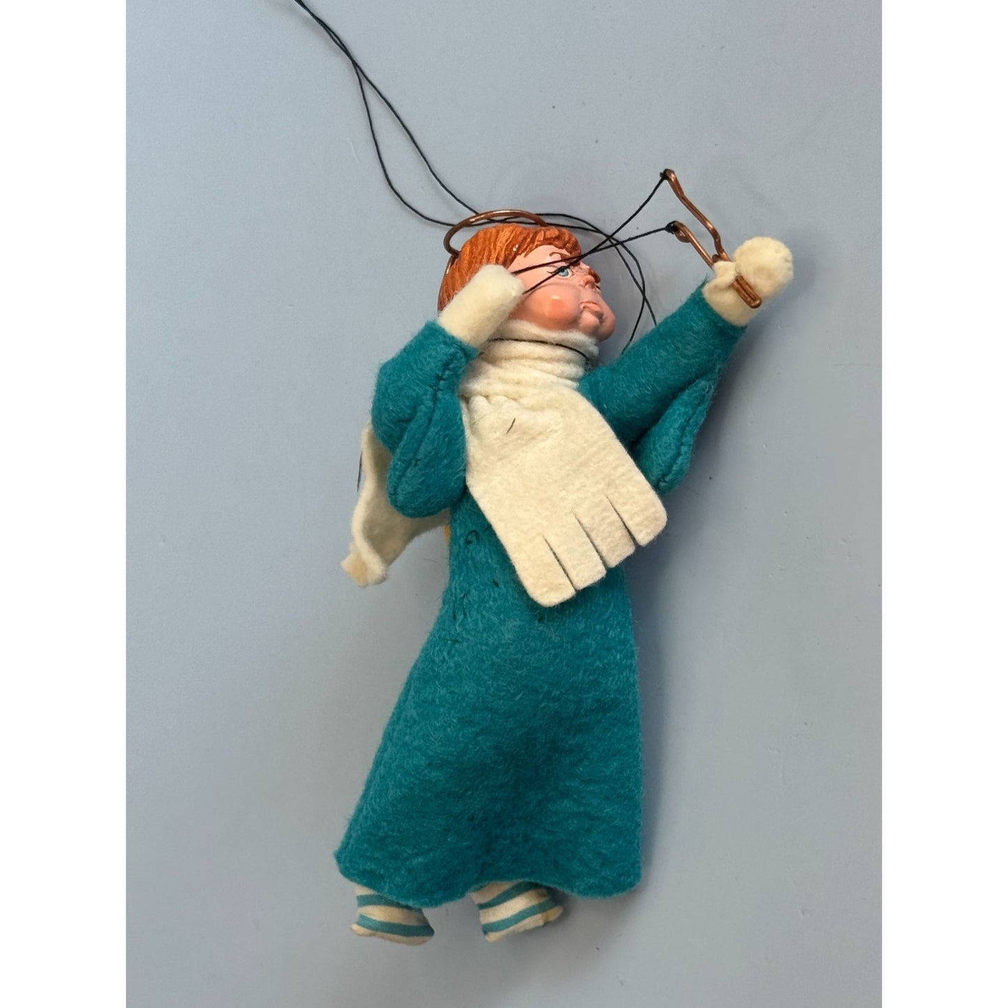 Vintage Simpich Doll Angel Ornament "Pete" 6" Felt Wings Slingshot Naughty Angel