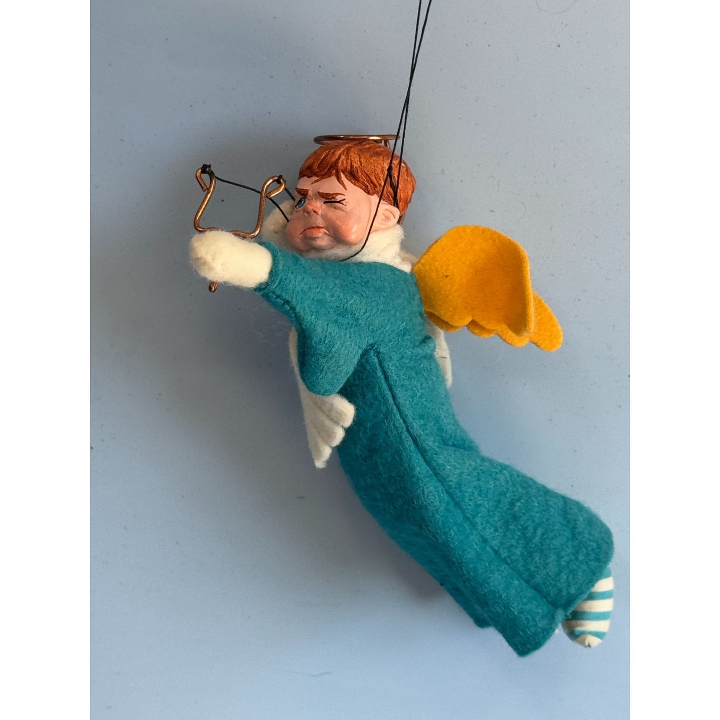 Vintage Simpich Doll Angel Ornament "Pete" 6" Felt Wings Slingshot Naughty Angel