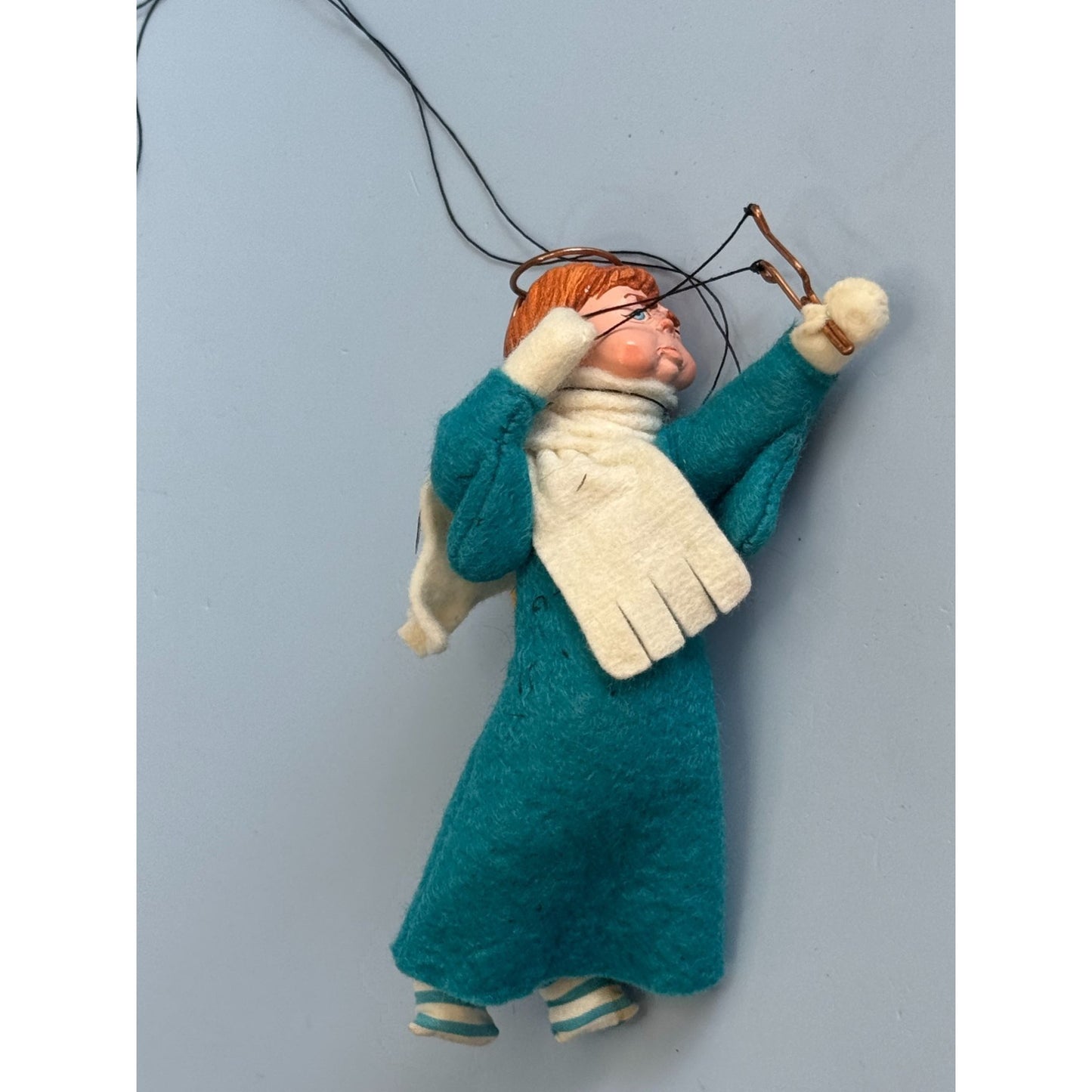 Vintage Simpich Doll Angel Ornament "Pete" 6" Felt Wings Slingshot Naughty Angel