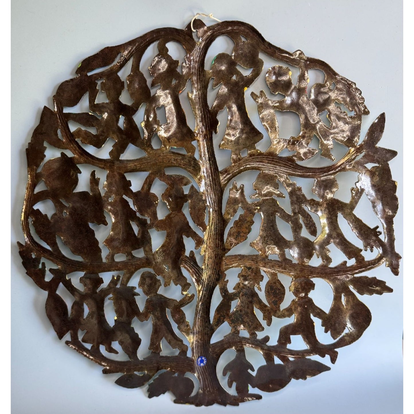 Tree Of Plenty Metal Wall Art With Children & Fruits Hand-Painted Haiti 17"
