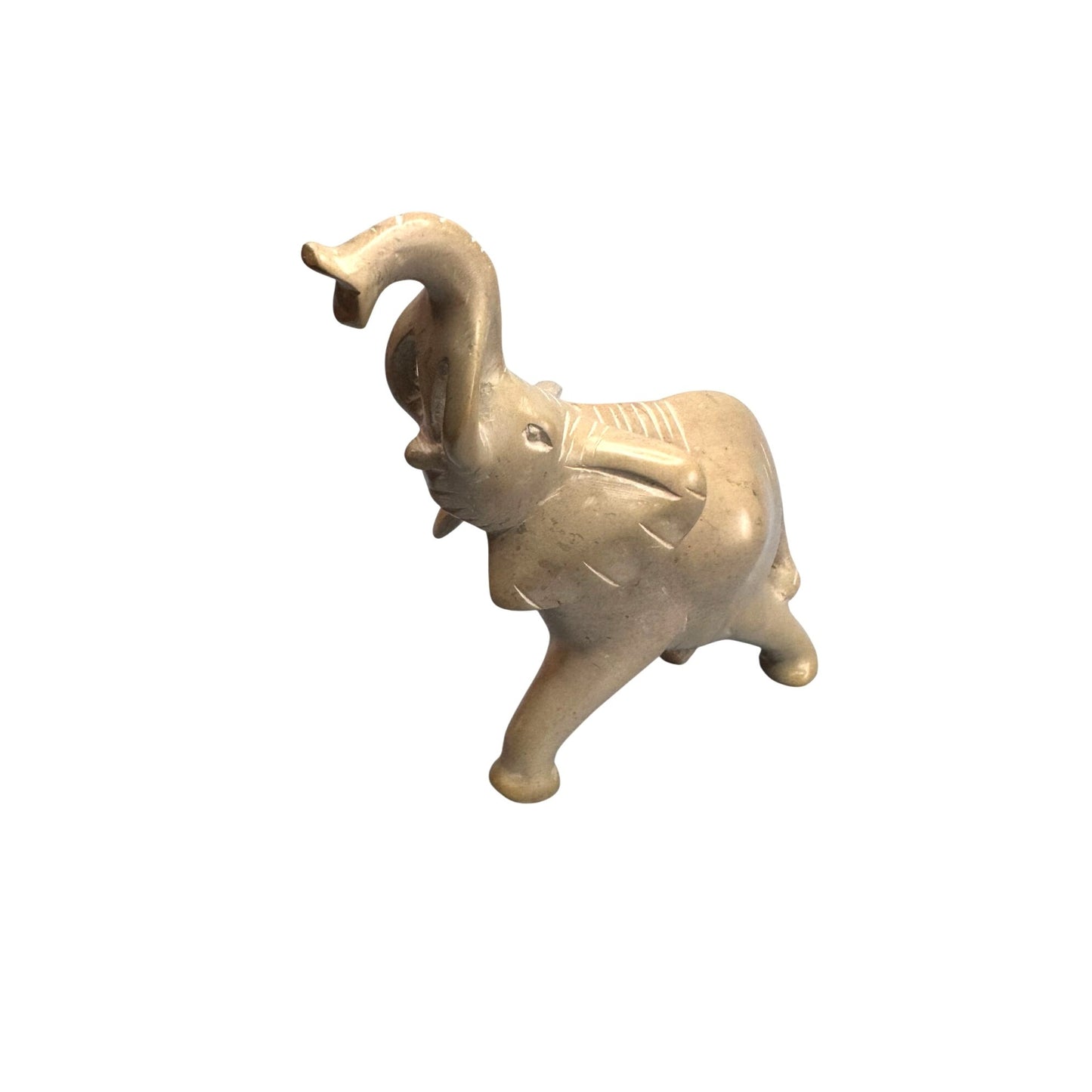 Hand-Carved Stone Lucky Elephant Figurine With Trunk Up Signed