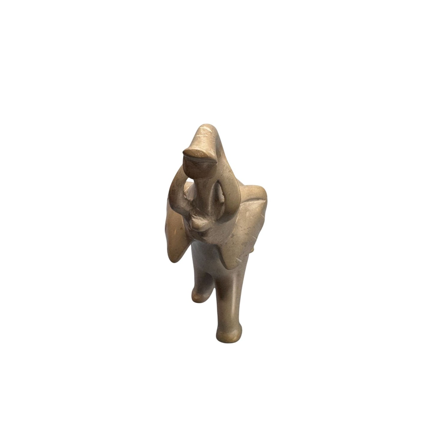 Hand-Carved Stone Lucky Elephant Figurine With Trunk Up Signed