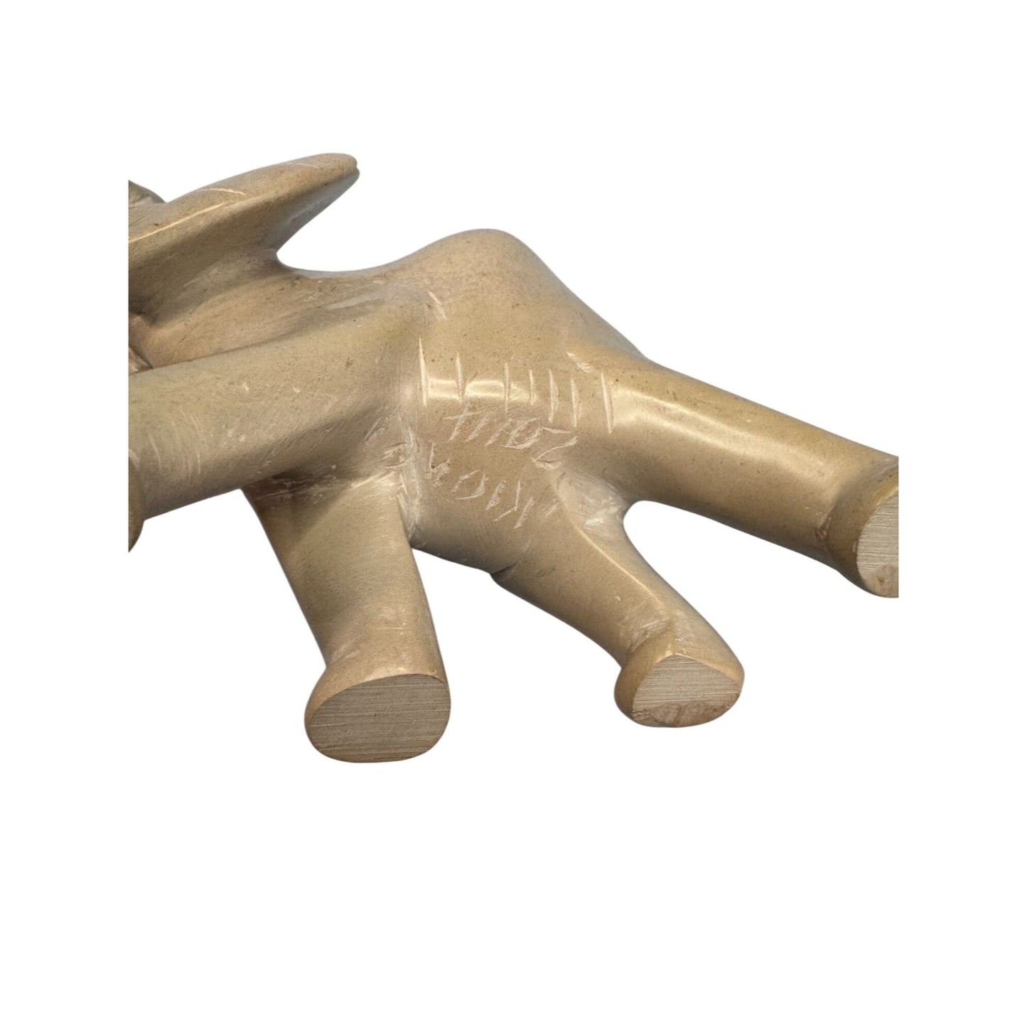 Hand-Carved Stone Lucky Elephant Figurine With Trunk Up Signed