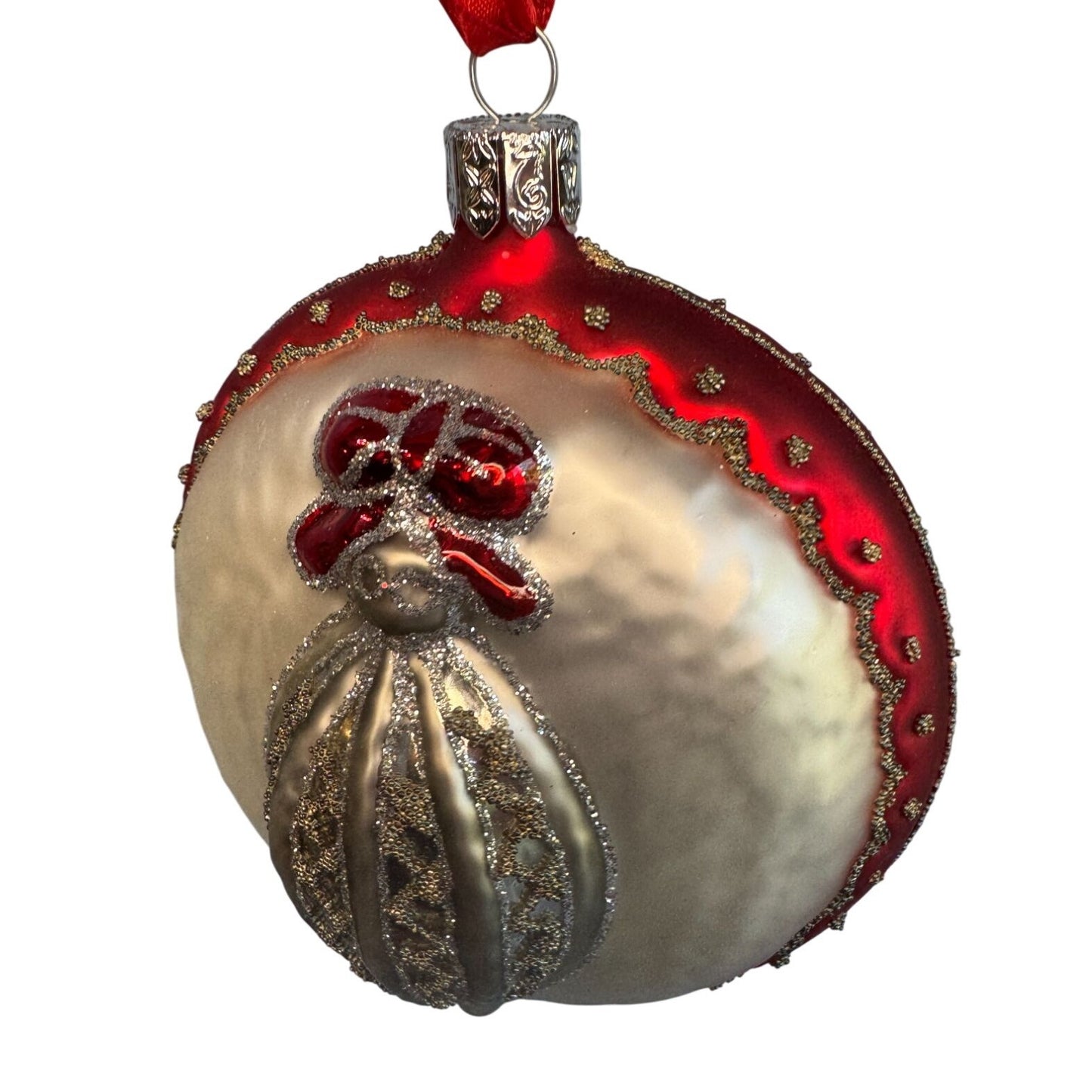 Waterford Holiday Heirlooms Glass Ornament Red And Pearl 4 1/4 Inch With Box
