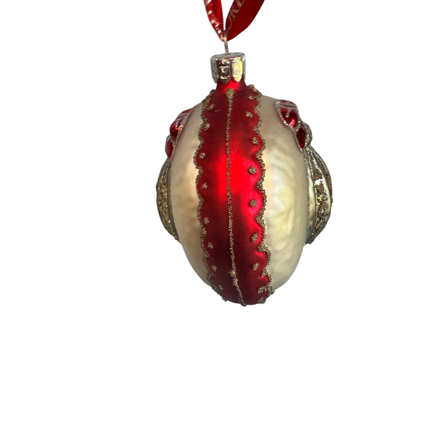Waterford Holiday Heirlooms Glass Ornament Red And Pearl 4 1/4 Inch With Box