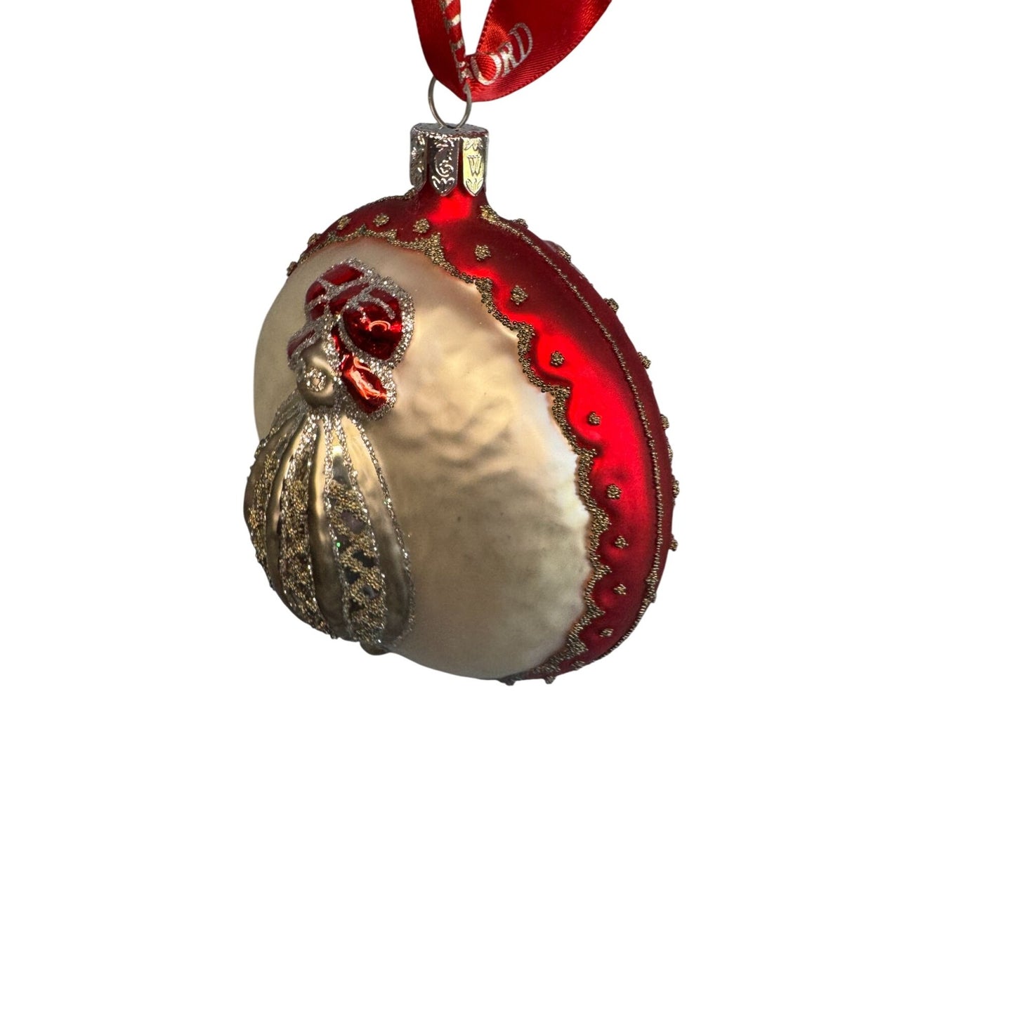 Waterford Holiday Heirlooms Glass Ornament Red And Pearl 4 1/4 Inch With Box