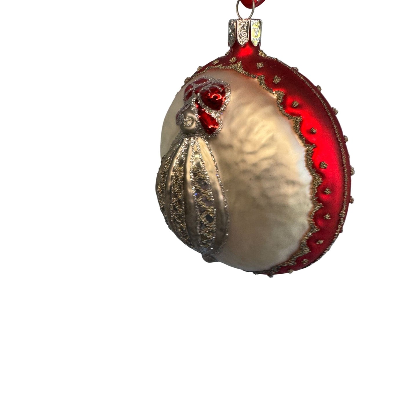 Waterford Holiday Heirlooms Glass Ornament Red And Pearl 4 1/4 Inch With Box