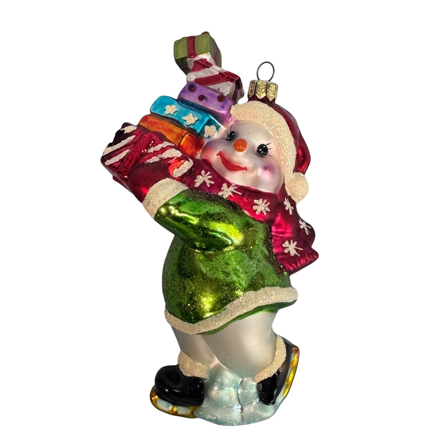 Summit Blown Glass Christmas Ornament Snowman Multicolor Handcrafted 4.5 Inches