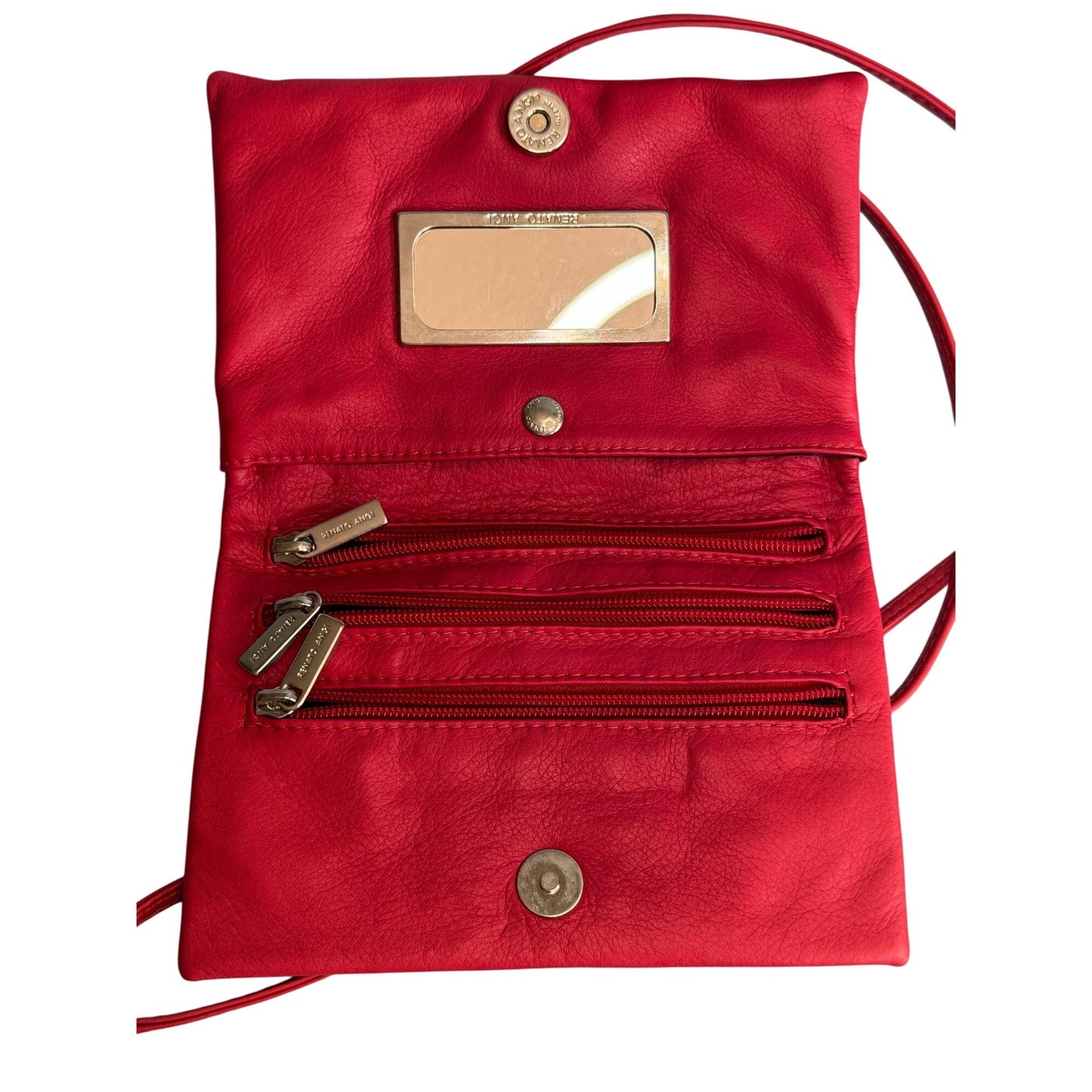 Renato Angi Portofino Italian Leather Crossbody Bag Red Scenic Print
