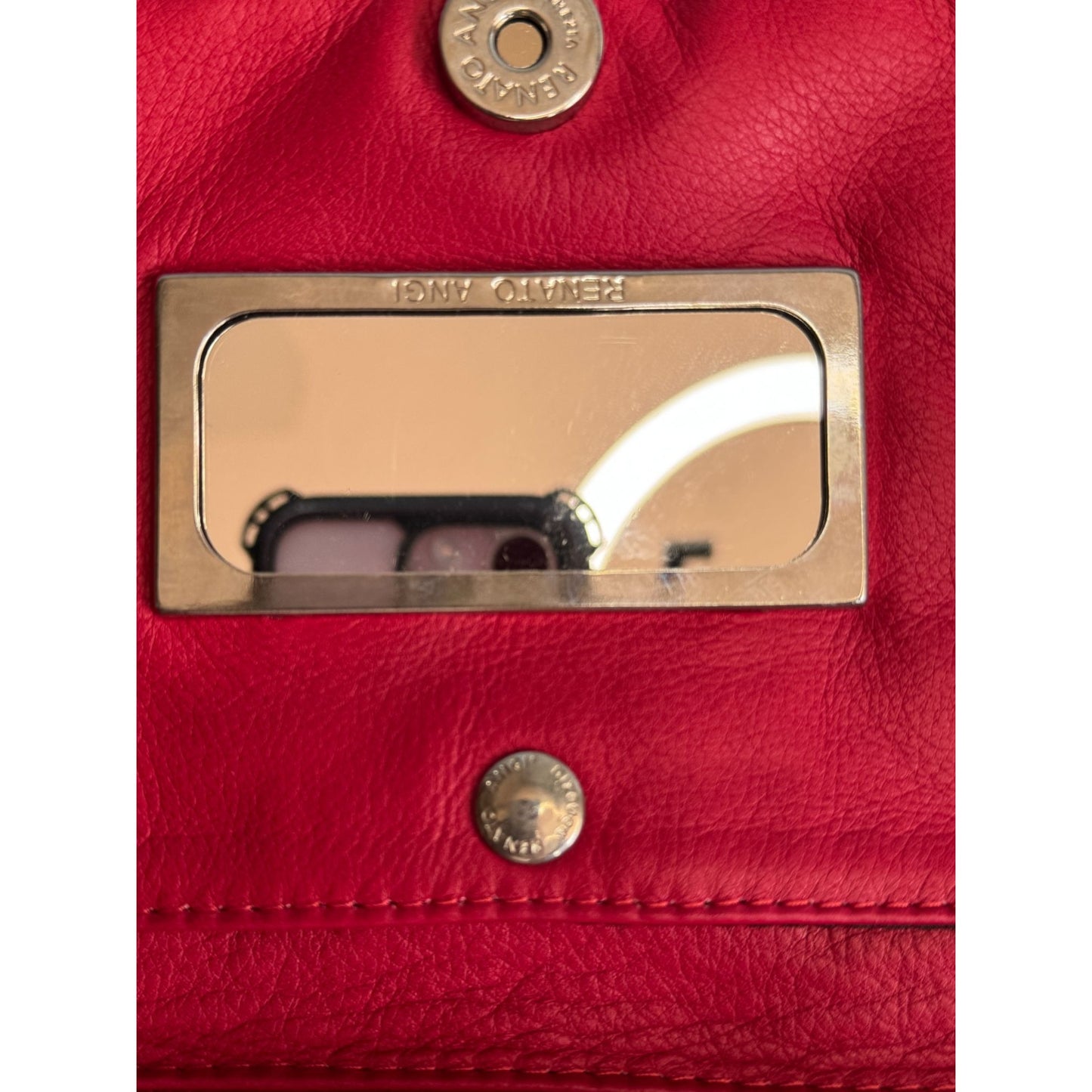 Renato Angi Portofino Italian Leather Crossbody Bag Red Scenic Print