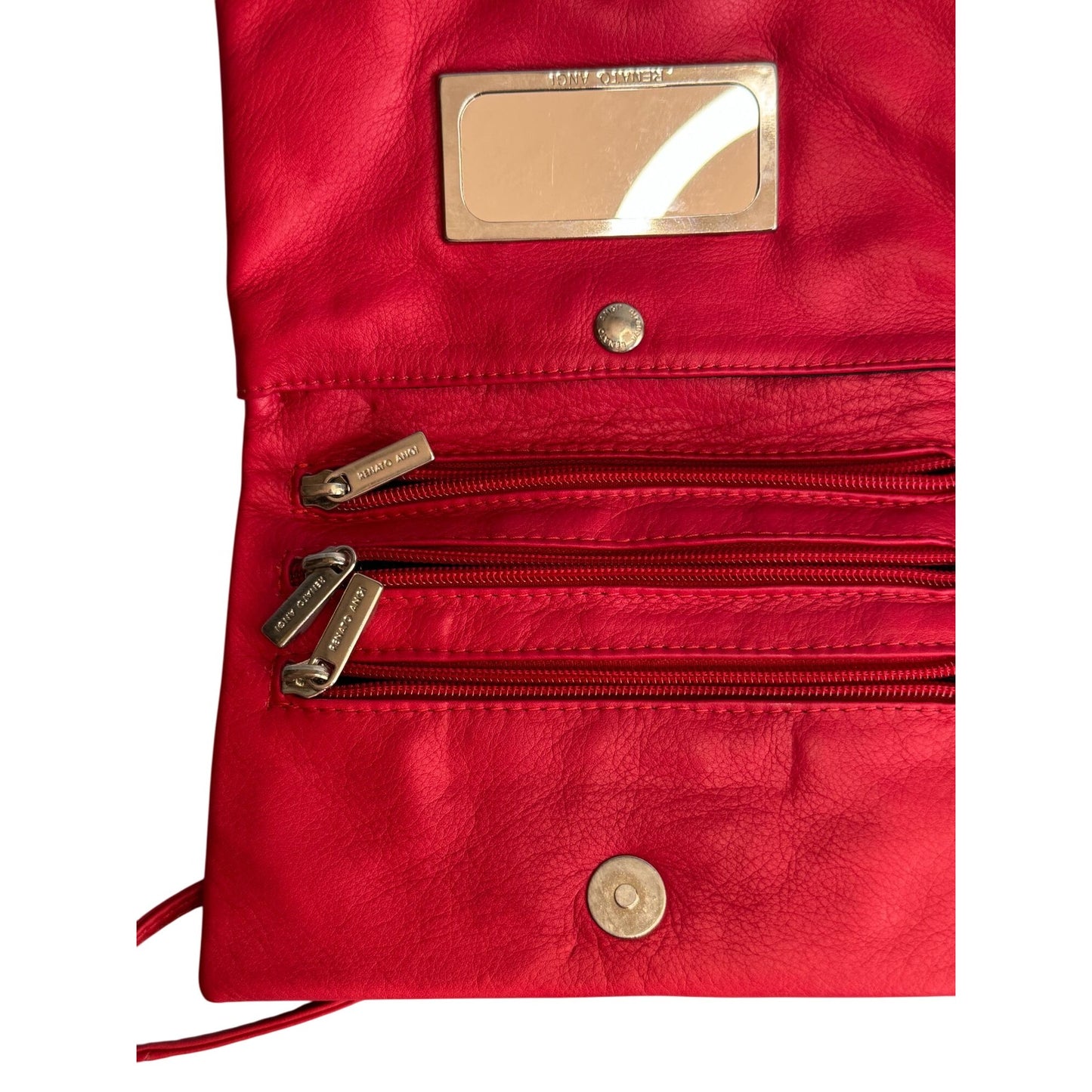 Renato Angi Portofino Italian Leather Crossbody Bag Red Scenic Print