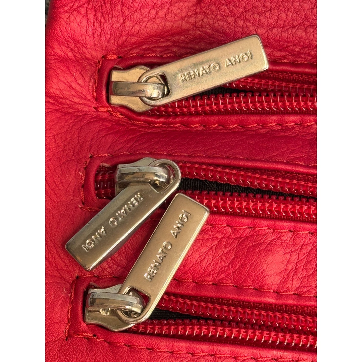 Renato Angi Portofino Italian Leather Crossbody Bag Red Scenic Print