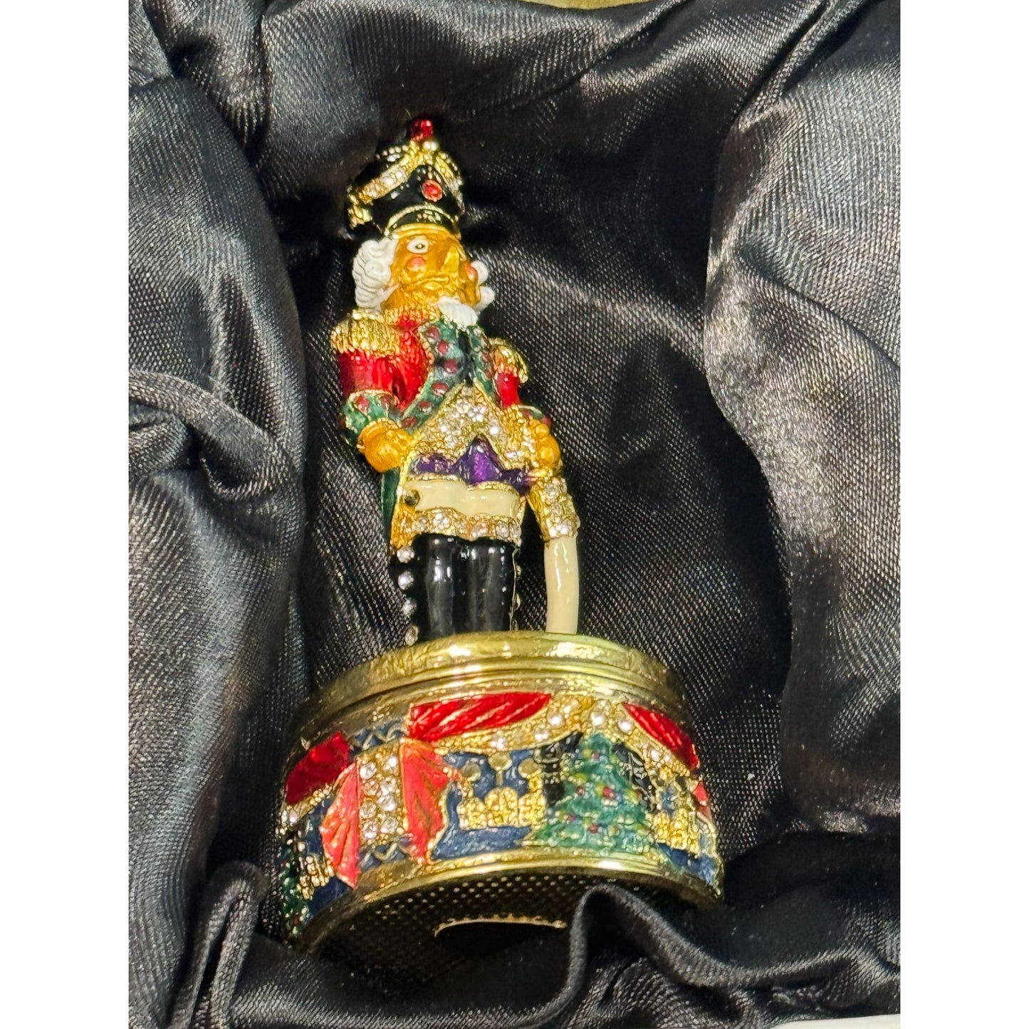 Hand-Painted Nutcracker-Themed Enameled Trinket Box With Rhinestone Accents & Hinged Lid