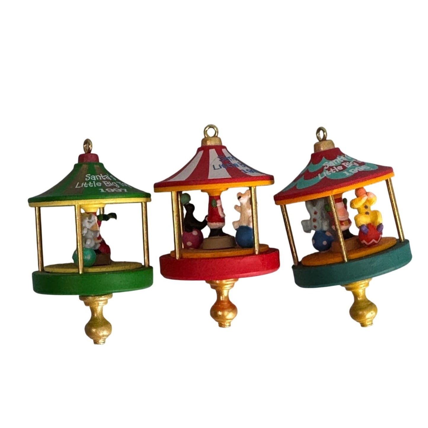 Set Of 3 Hallmark Santas Little Big Top Miniature Ornaments 1 5/8"