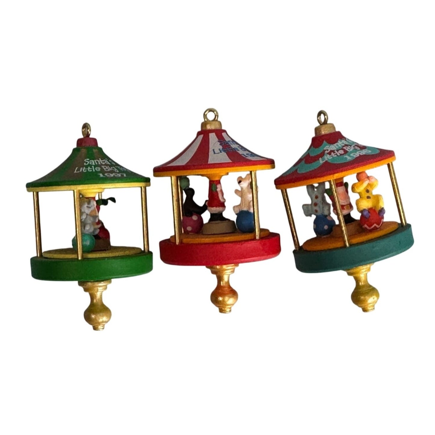 Set Of 3 Hallmark Santas Little Big Top Miniature Ornaments 1 5/8"