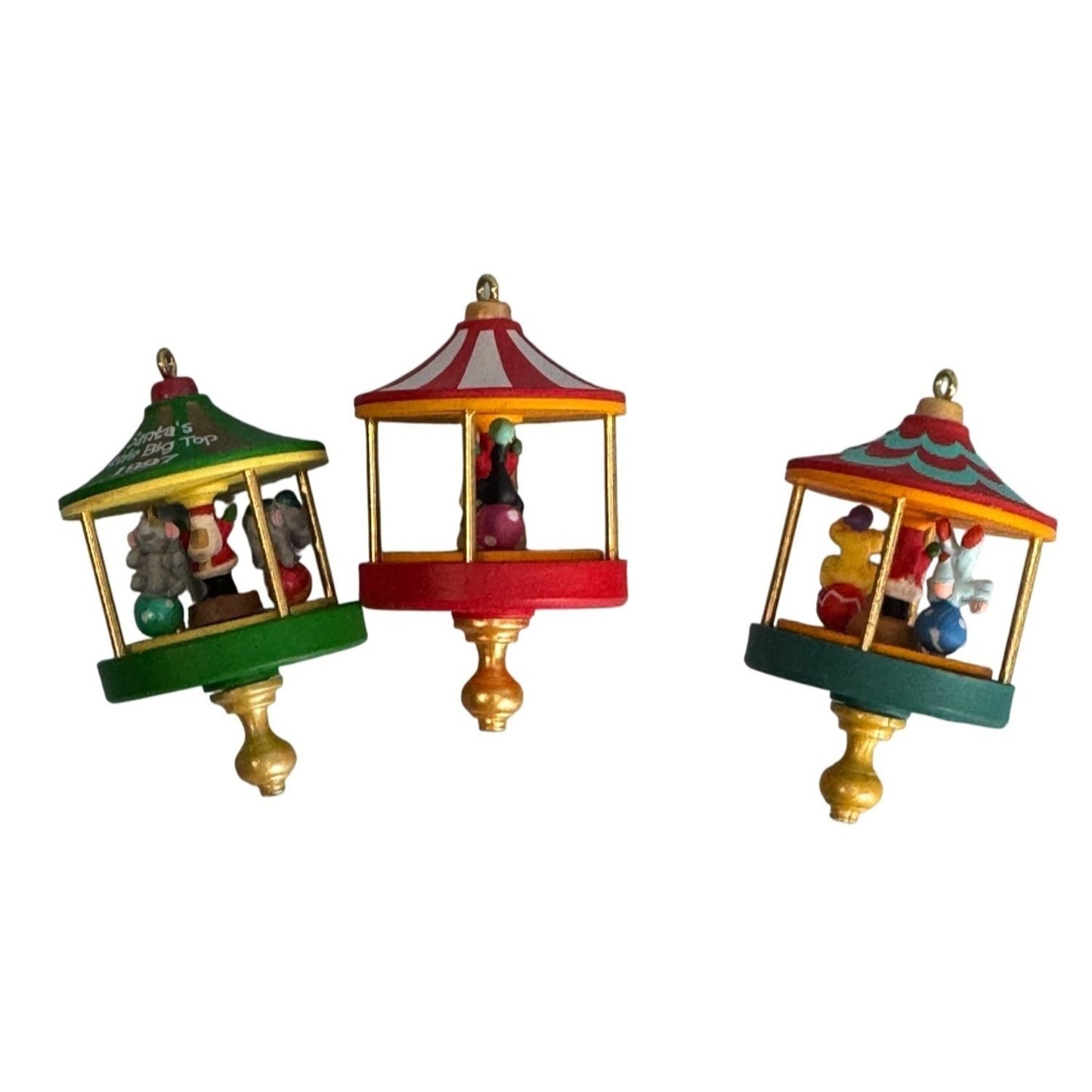 Set Of 3 Hallmark Santas Little Big Top Miniature Ornaments 1 5/8"
