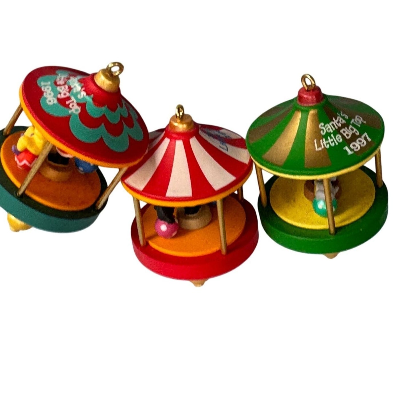 Set Of 3 Hallmark Santas Little Big Top Miniature Ornaments 1 5/8"