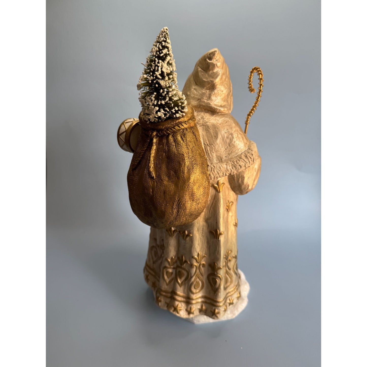 Bethany Lowe Golden Santa Figurine With Bottle Brush Tree 13" TD7685
