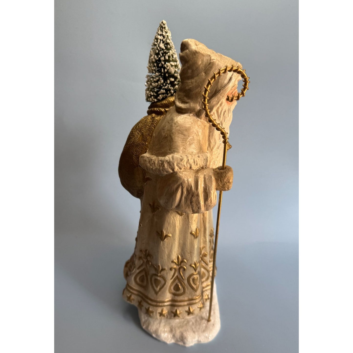 Bethany Lowe Golden Santa Figurine With Bottle Brush Tree 13" TD7685