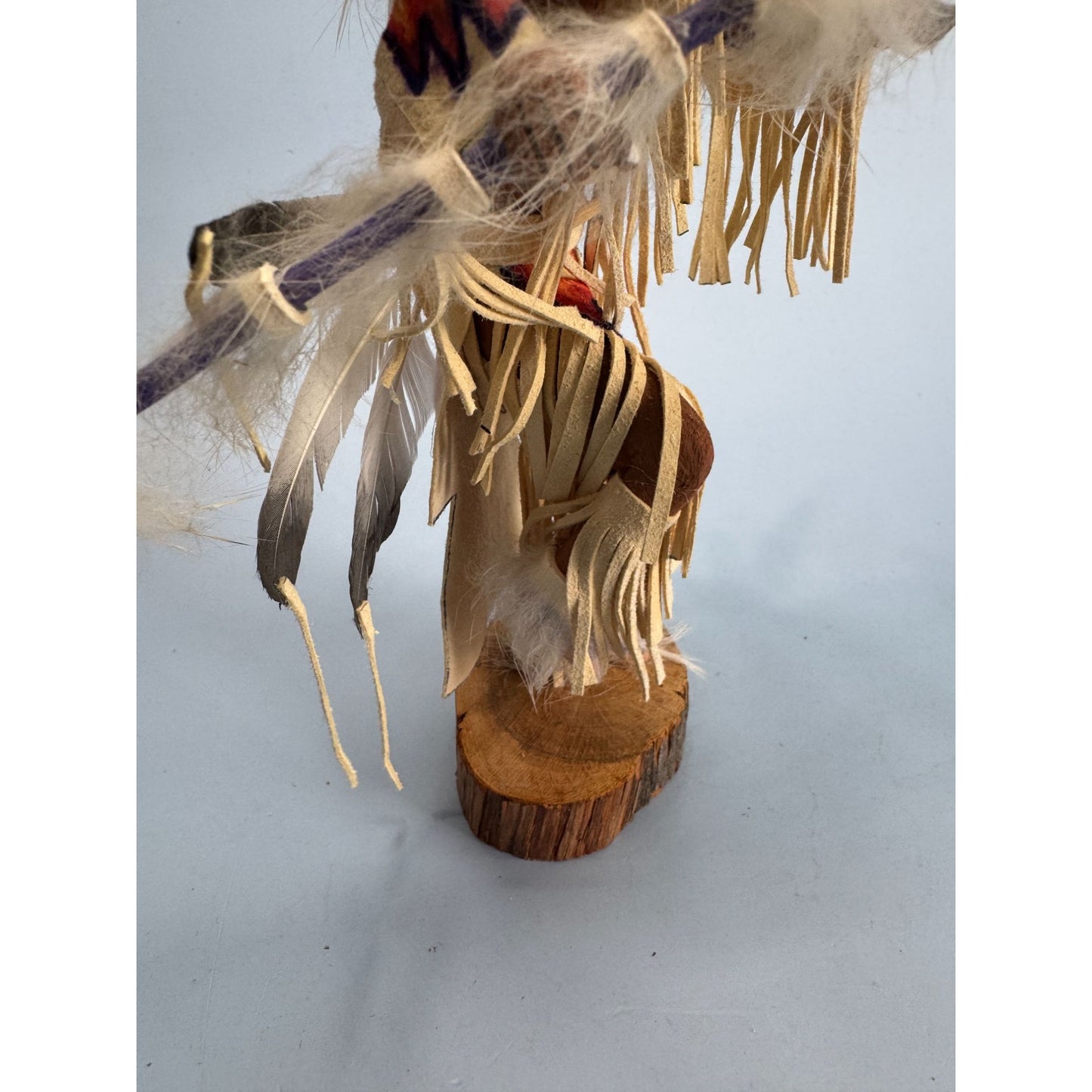 Traditional Tribal Dancer Kachina Doll With Feathers & Leather Details 9" Handcrafted & Signed By Kee