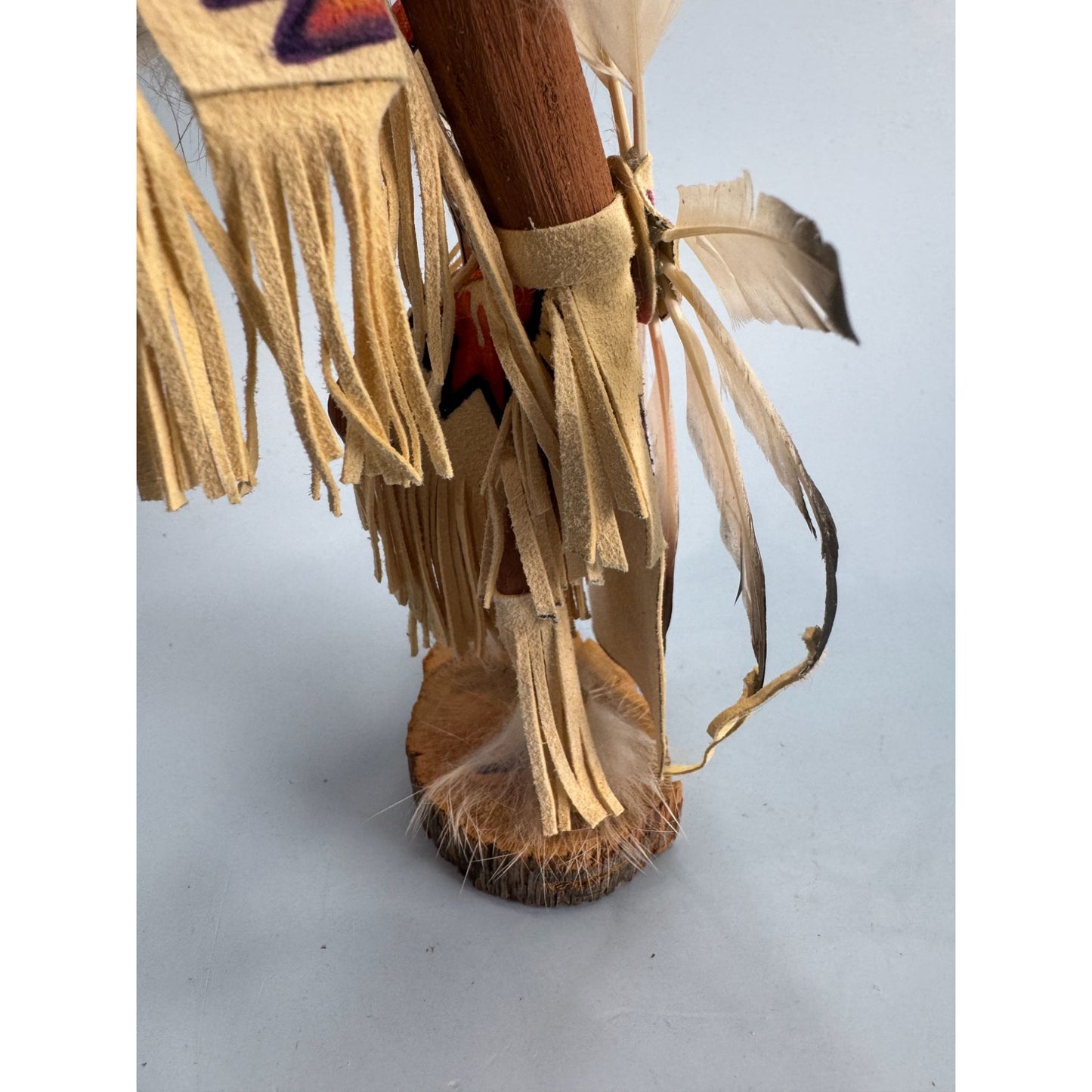 Traditional Tribal Dancer Kachina Doll With Feathers & Leather Details 9" Handcrafted & Signed By Kee