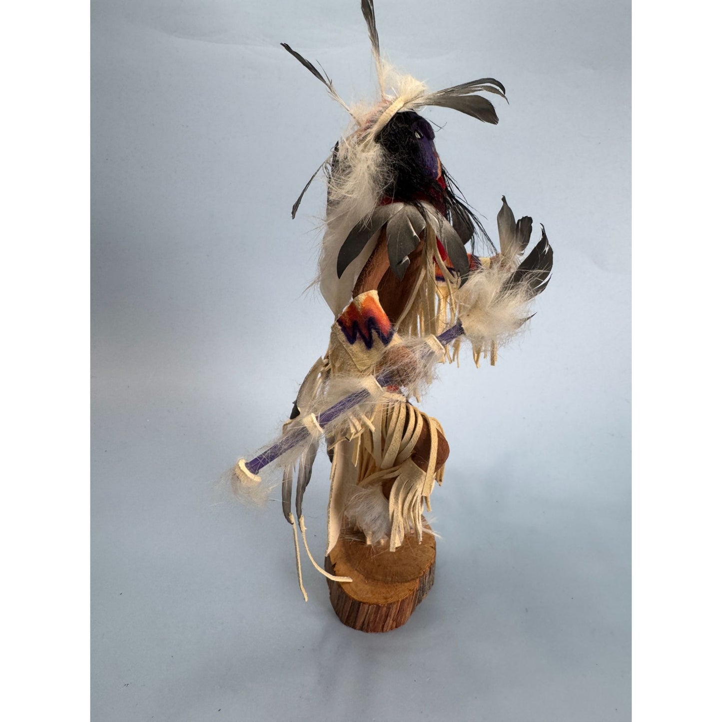 Traditional Tribal Dancer Kachina Doll With Feathers & Leather Details 9" Handcrafted & Signed By Kee