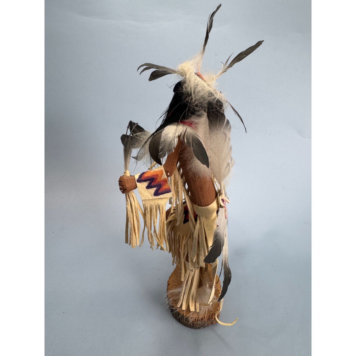 Traditional Tribal Dancer Kachina Doll With Feathers & Leather Details 9" Handcrafted & Signed By Kee