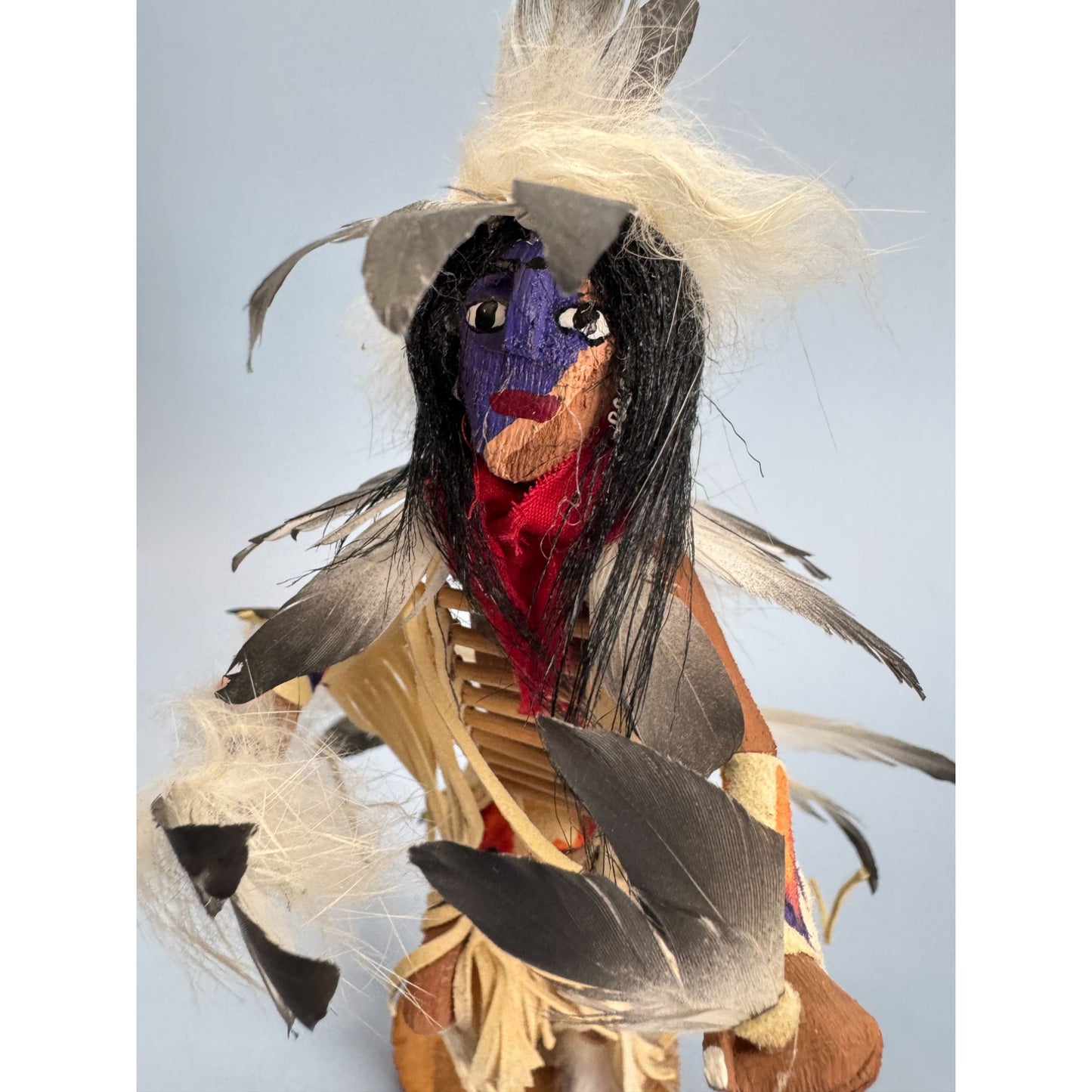 Traditional Tribal Dancer Kachina Doll With Feathers & Leather Details 9" Handcrafted & Signed By Kee
