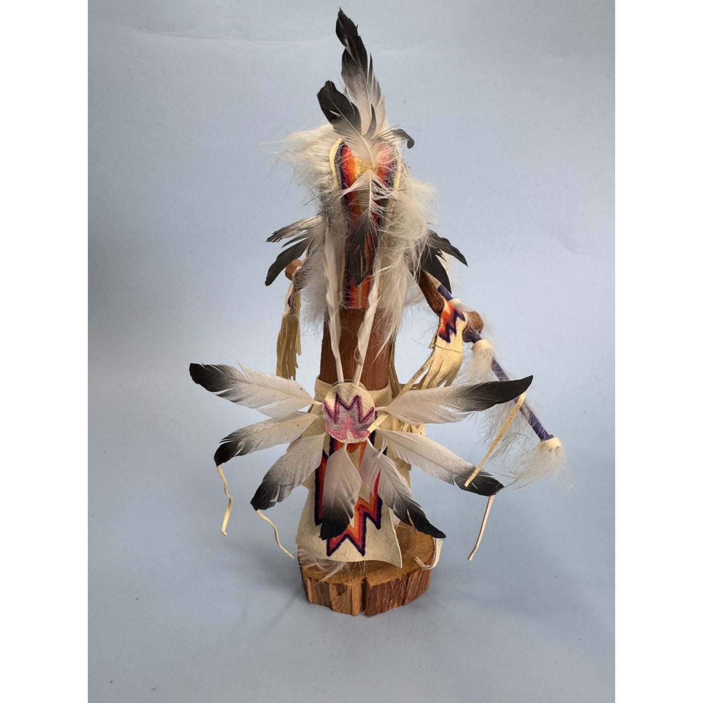 Traditional Tribal Dancer Kachina Doll With Feathers & Leather Details 9" Handcrafted & Signed By Kee