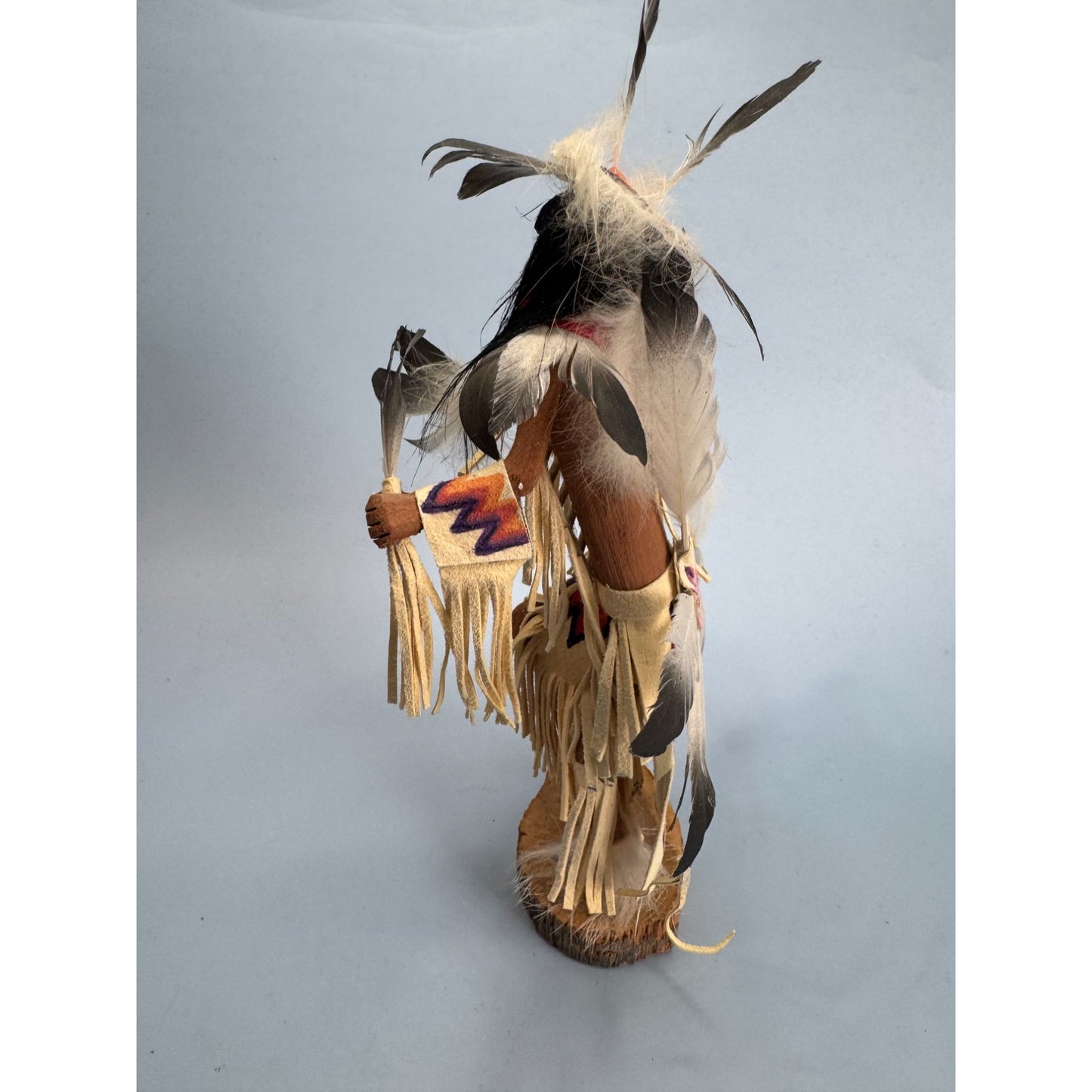 Traditional Tribal Dancer Kachina Doll With Feathers & Leather Details 9" Handcrafted & Signed By Kee