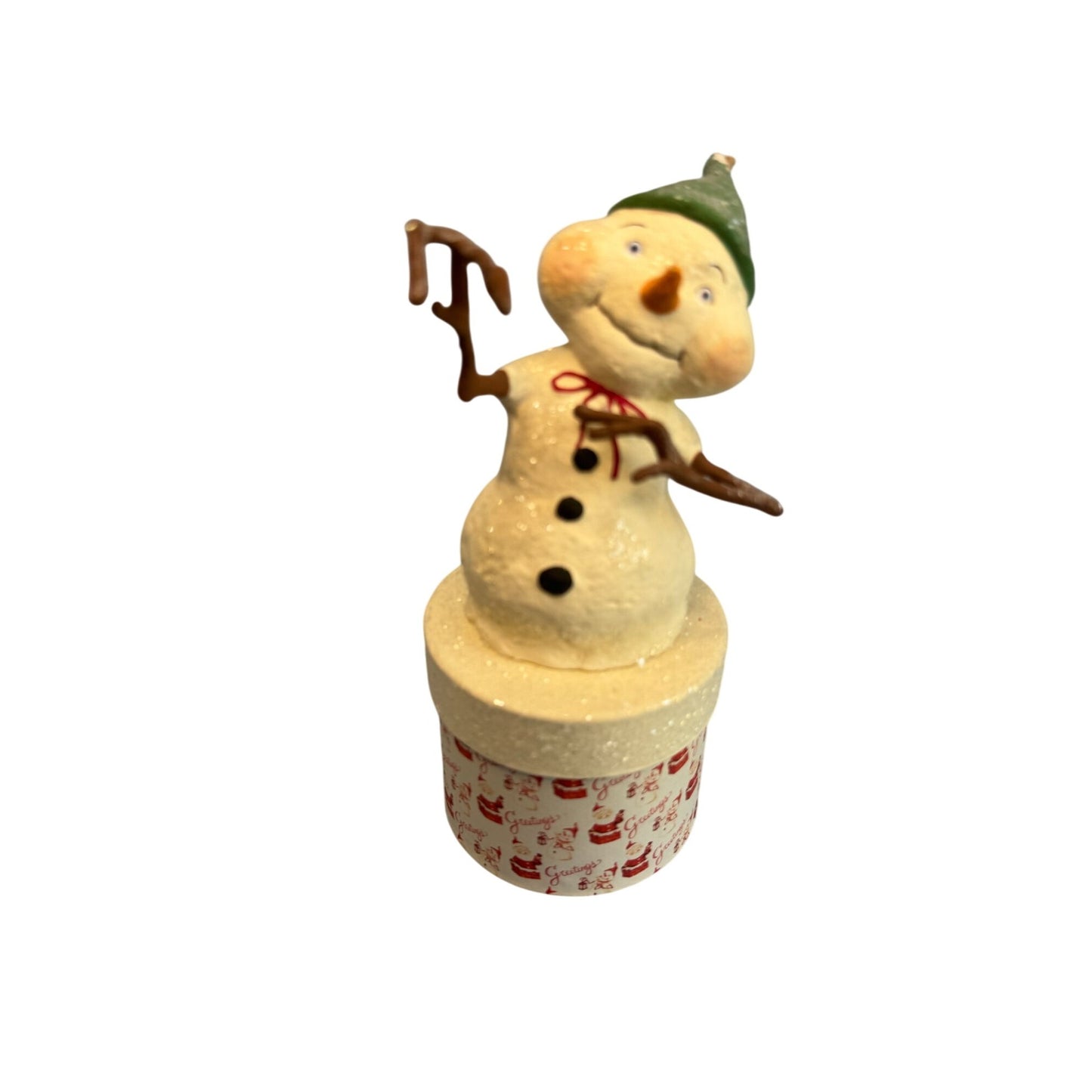 Bethany Lowe Snowman Candy Container Glittered Paper Mache Christmas Figure 8.5 Inches