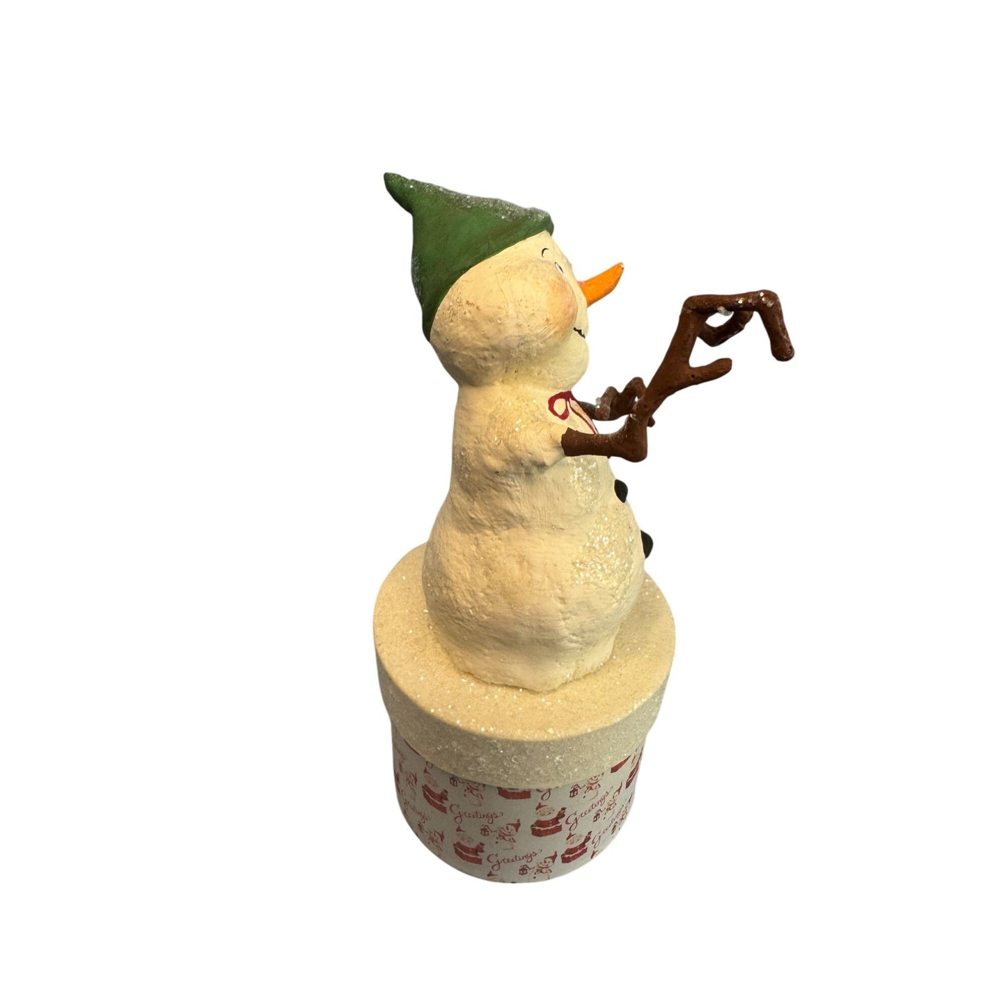 Bethany Lowe Snowman Candy Container Glittered Paper Mache Christmas Figure 8.5 Inches